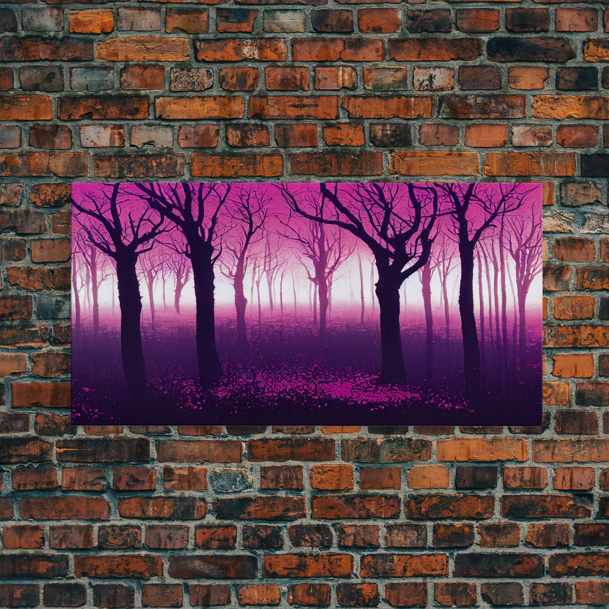 Purple Haunted Forest, Surreal Abstract Trippy Psychedelic Art, Ready To Hang Canvas Print, Framed Wall Art