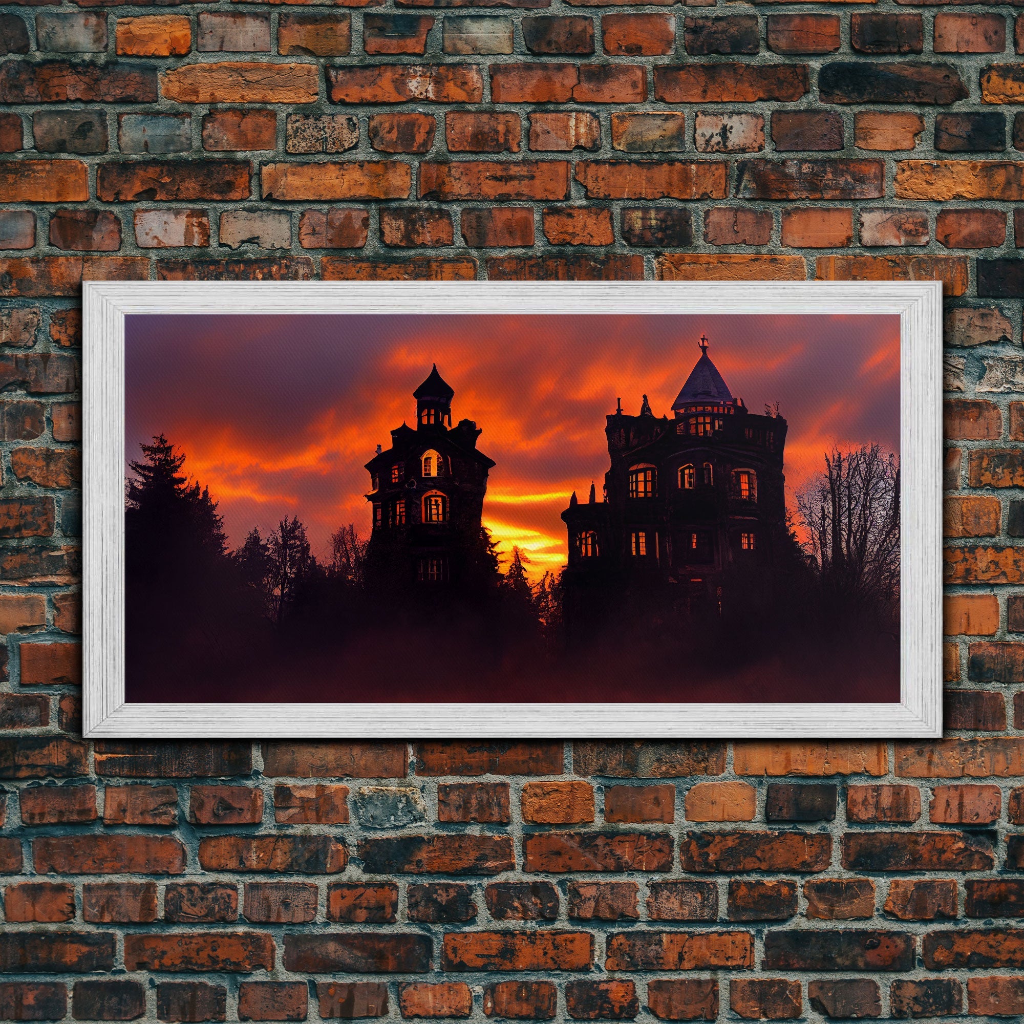 Halloween haunted house canvas print, cottagecore, spooky victorian house art, fine art print