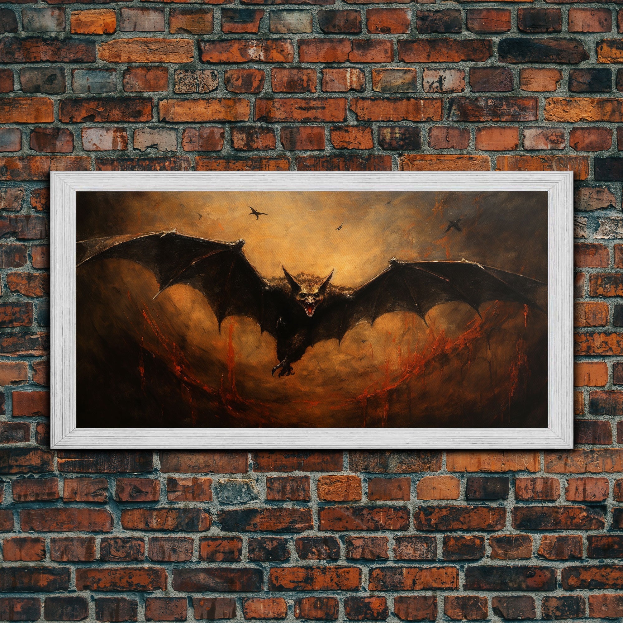 Vampire Bat Painting, Vintage Poster, Framed Canvas Print, Art Poster Print, Dark Academia, Dracula, Halloween Decor, Halloween Art Print