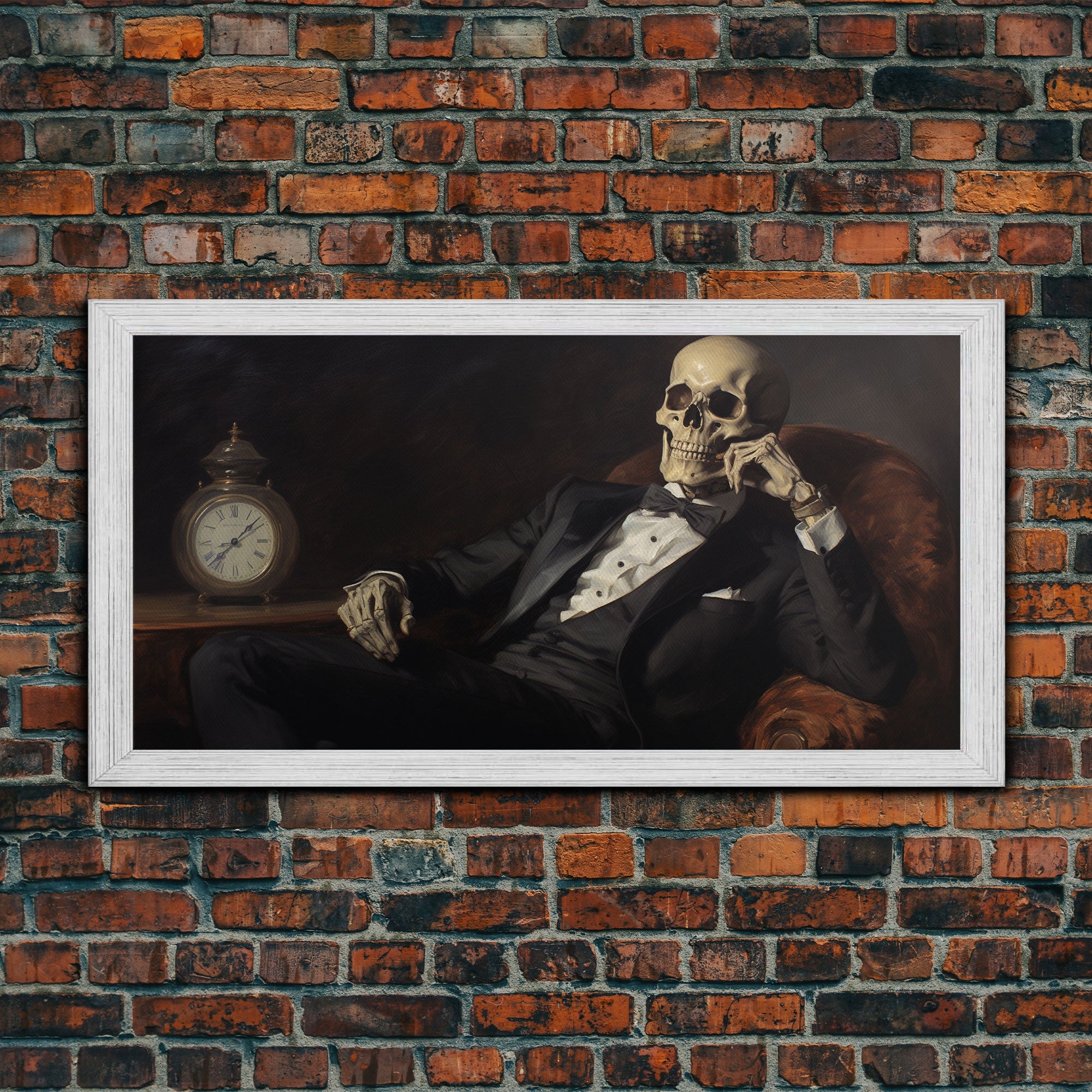 Renaissance Skeleton Painting, Vintage Poster, Art Poster Print, Dark Academia, Haunting Ghost, Halloween Decor, Skeleton Deep In Thought