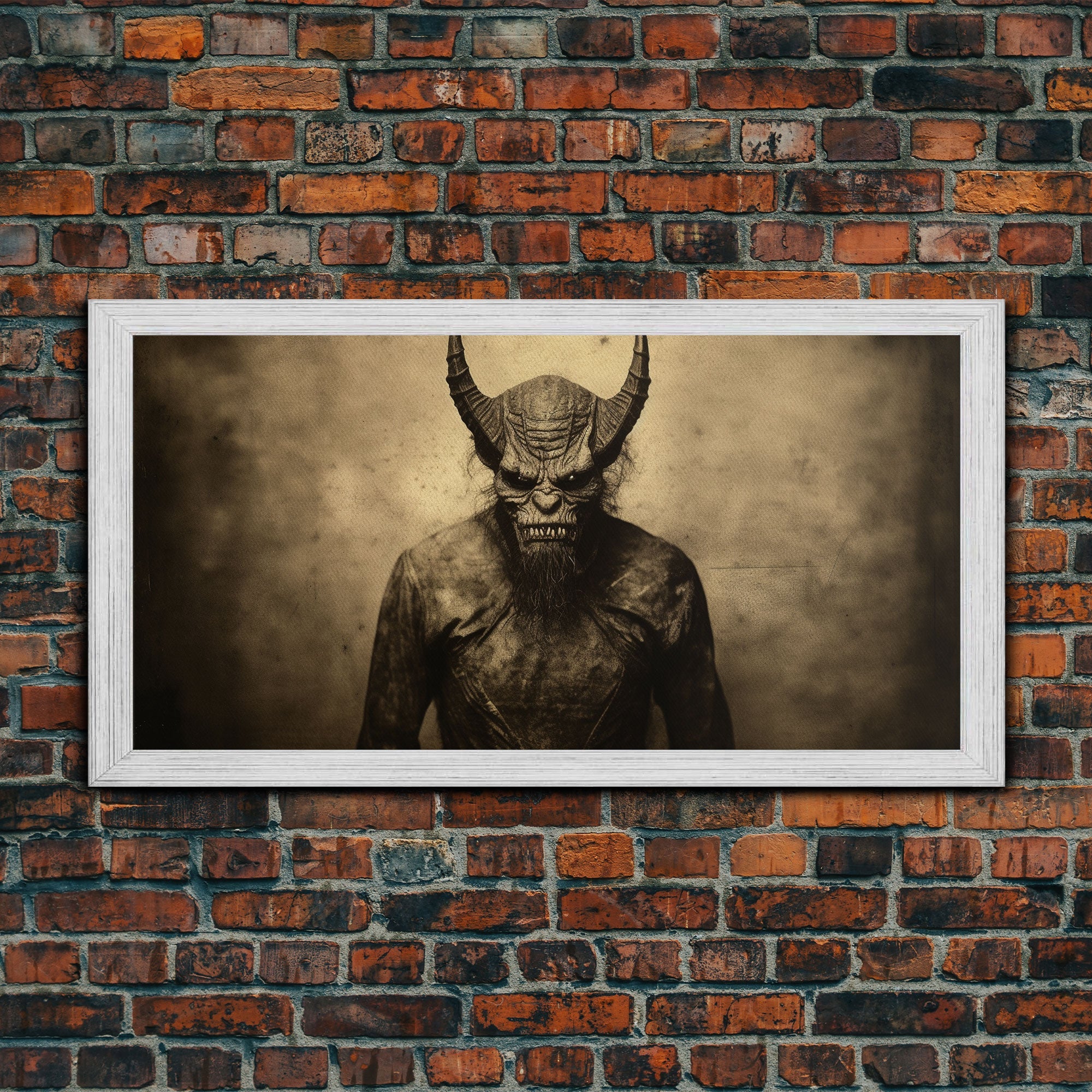 Photograph of A Demon, Creepy Halloween Trick Or Treaters, Framed Canvas Print, Vintage Tintype Photography Art, Halloween Art Print