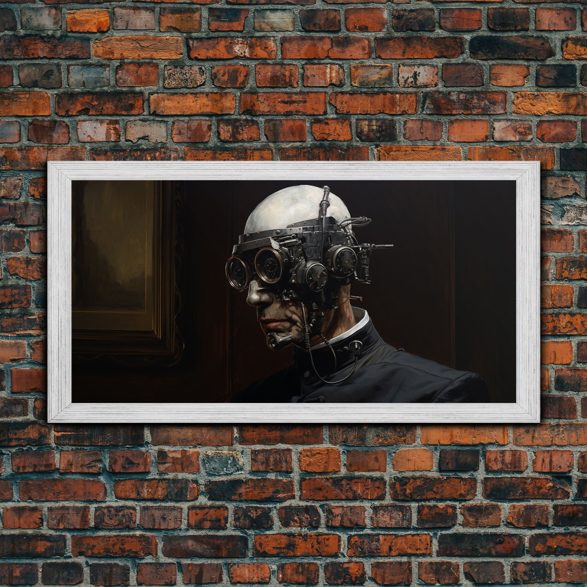 Victorian Steampunk Cyborg, Framed Canvas Print, Horror Prints, Halloween Wall Art, Halloween Themed Decor