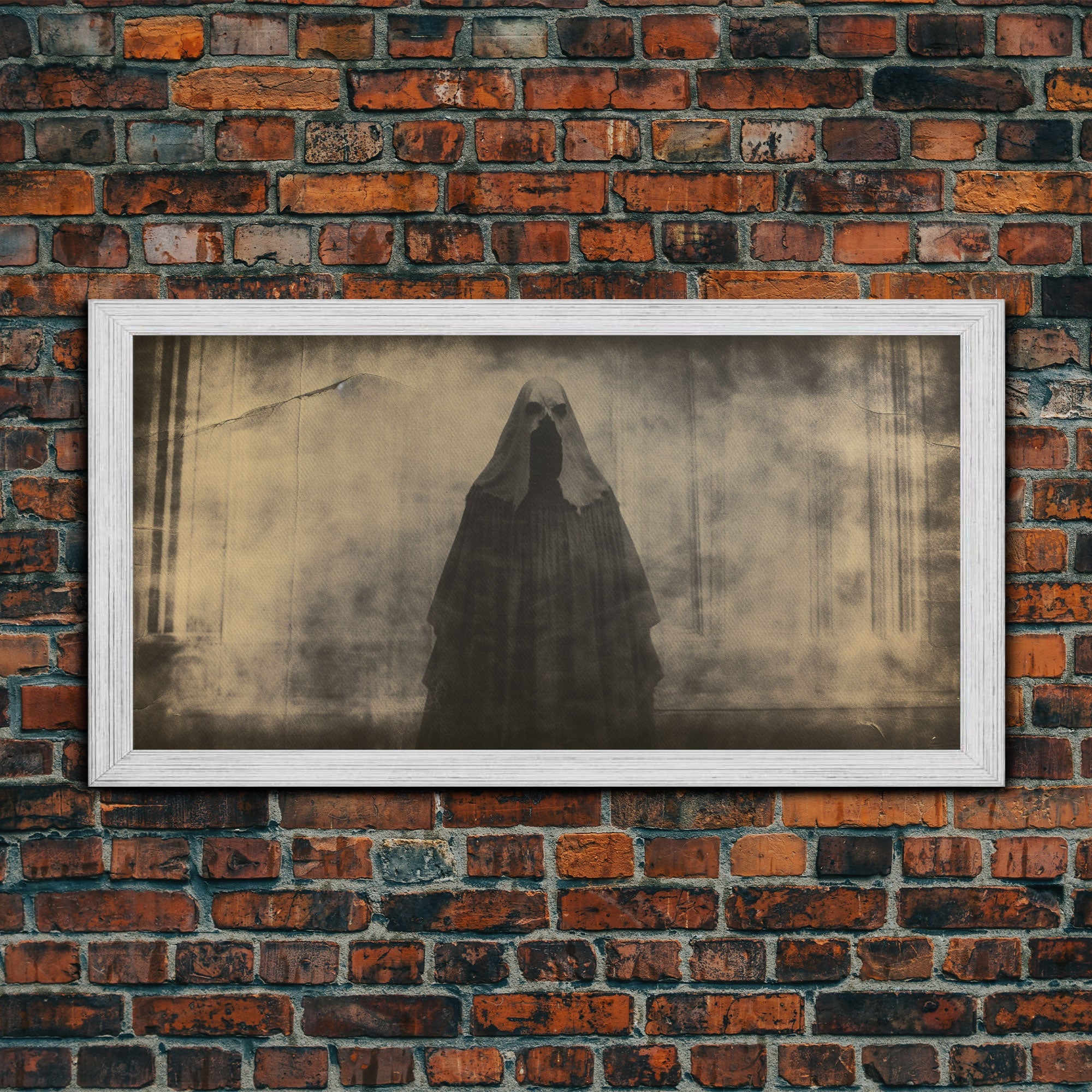 The Apparition, Ghost Photograph, Creepy Halloween Trick Or Treaters, Framed Canvas Print, Vintage Tintype Photo Art, Halloween Art Print