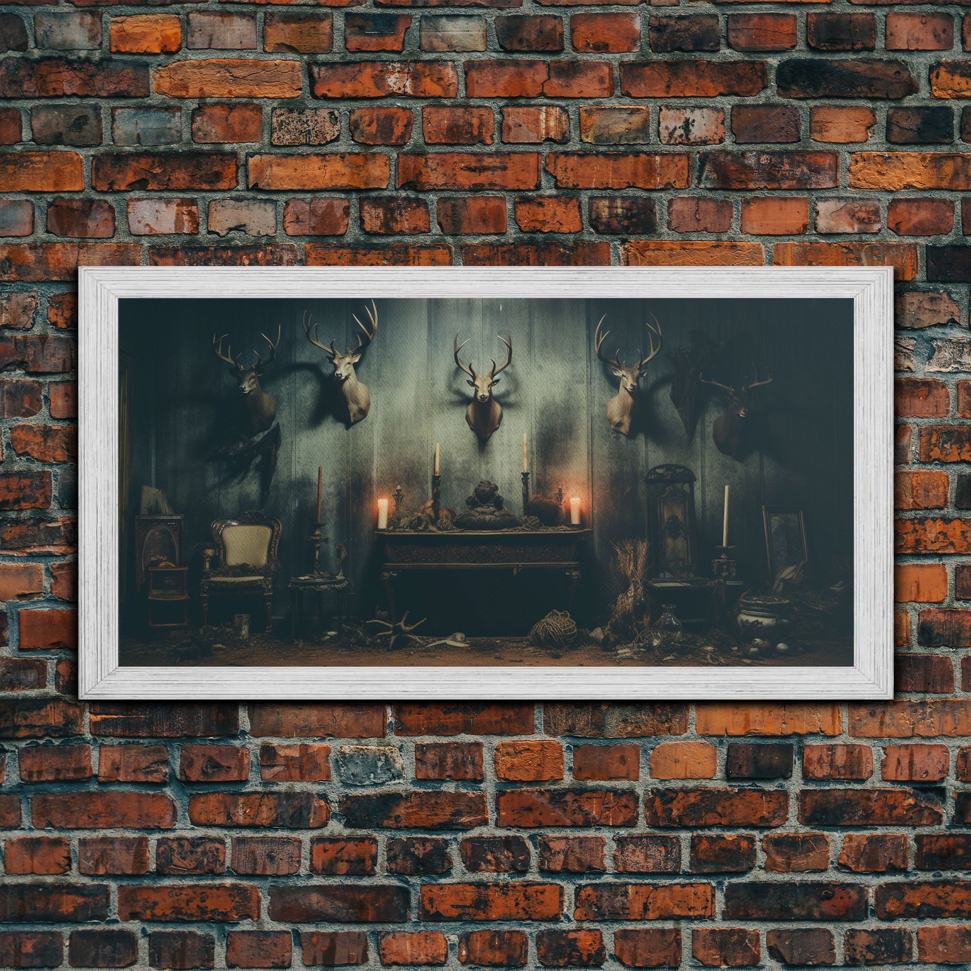 The Hunting Lodge - Framed Canvas Print - Creepy Halloween Decor - Halloween Art - Liminal Art - Found Footage