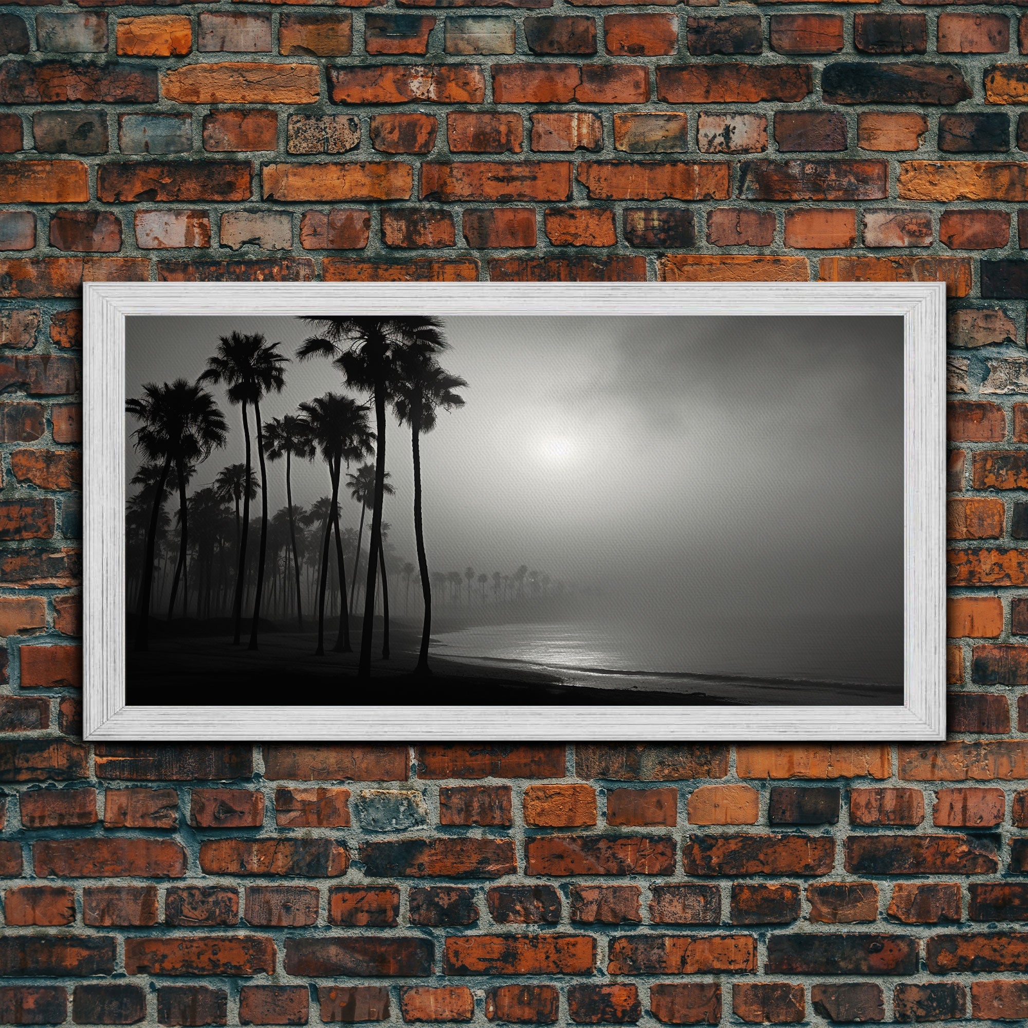 Black And White Florida Rain Storm, Framed Canvas Print, Liminal Art, Liminal Spaces, Framed Wall Art, Office Decor, Dark Moody Art