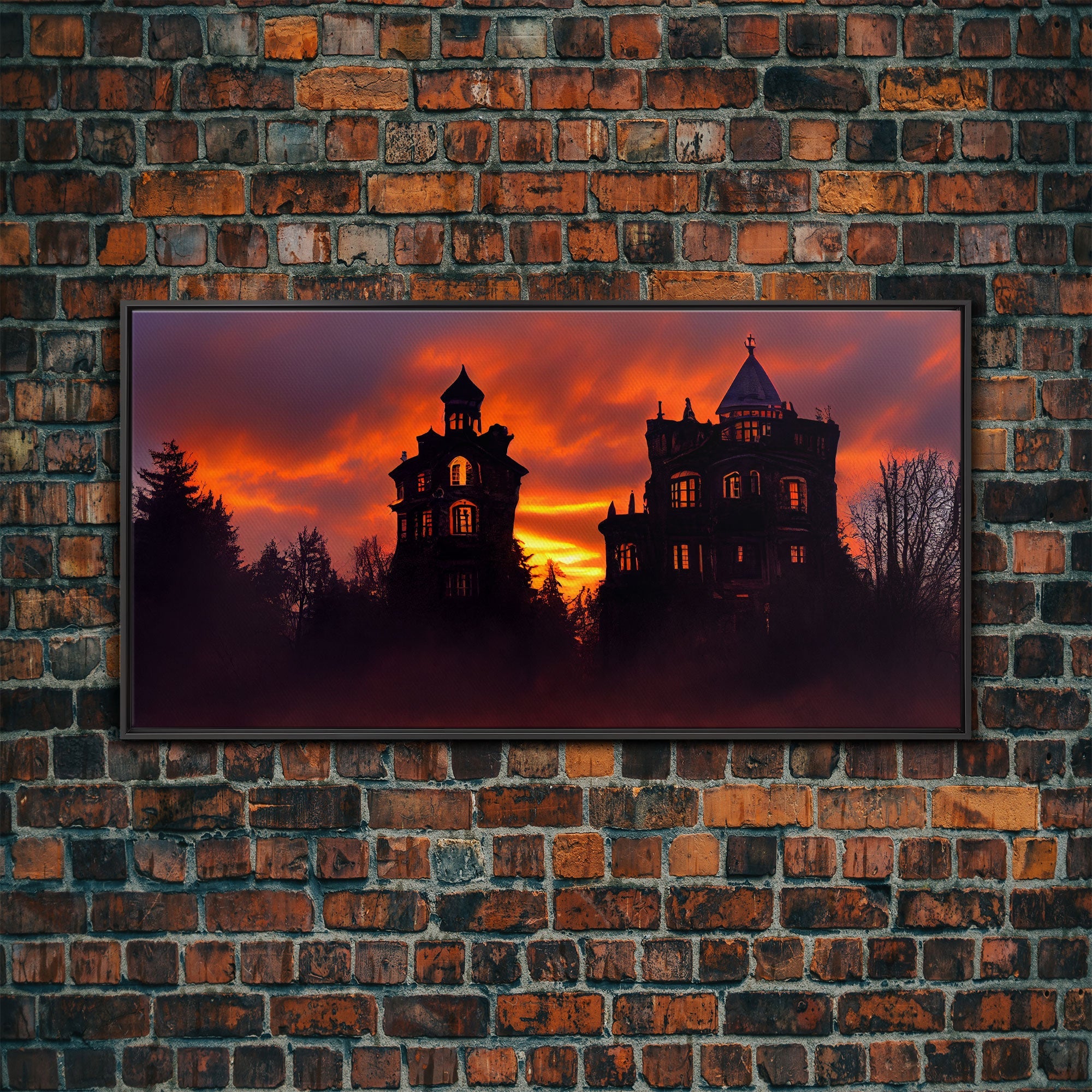 Halloween haunted house canvas print, cottagecore, spooky victorian house art, fine art print
