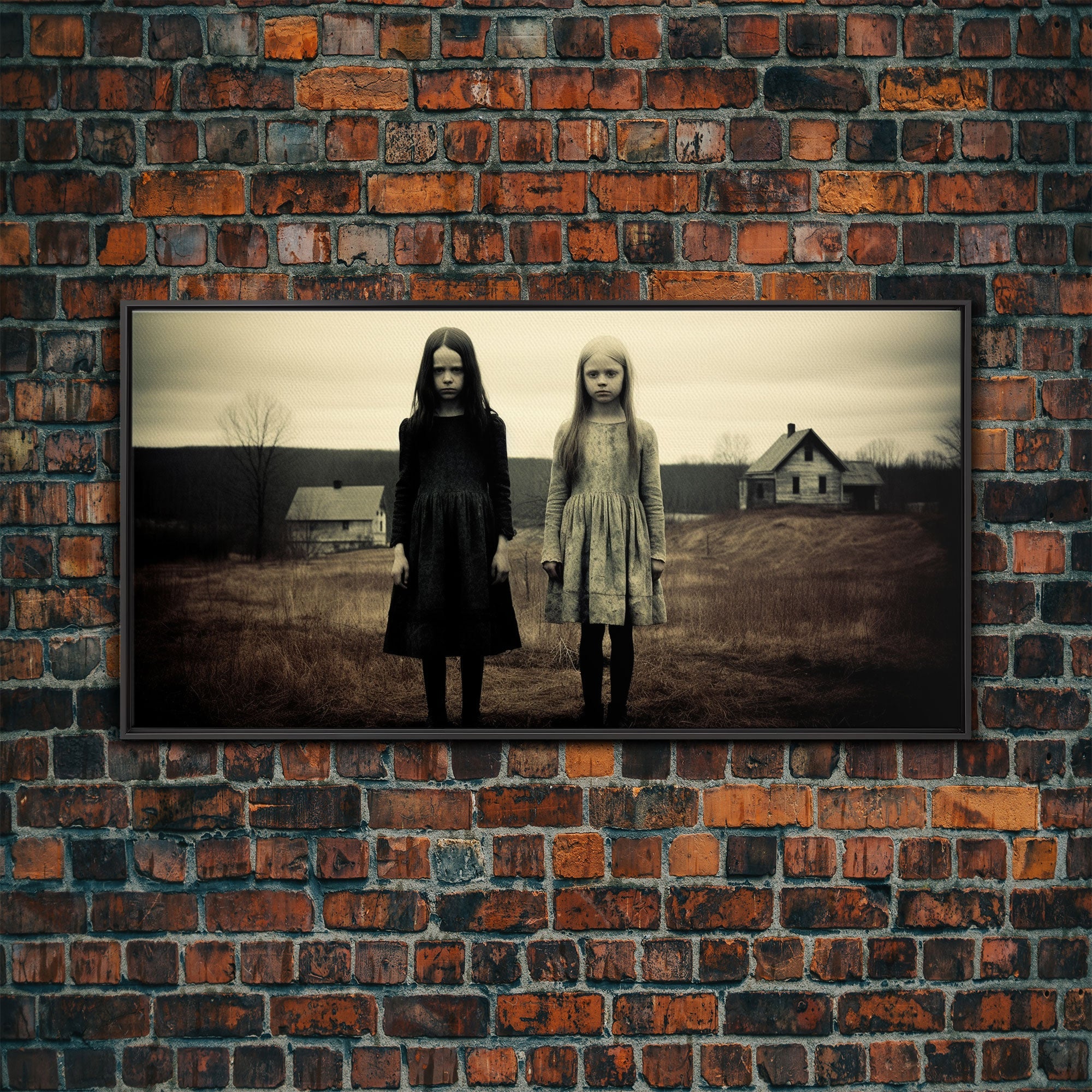 Little Witches Gothic Victorian Haunted Art, Spooky Halloween Decor, Framed Canvas Print, Halloween Poster, Halloween Wall Art, Creepy Decor