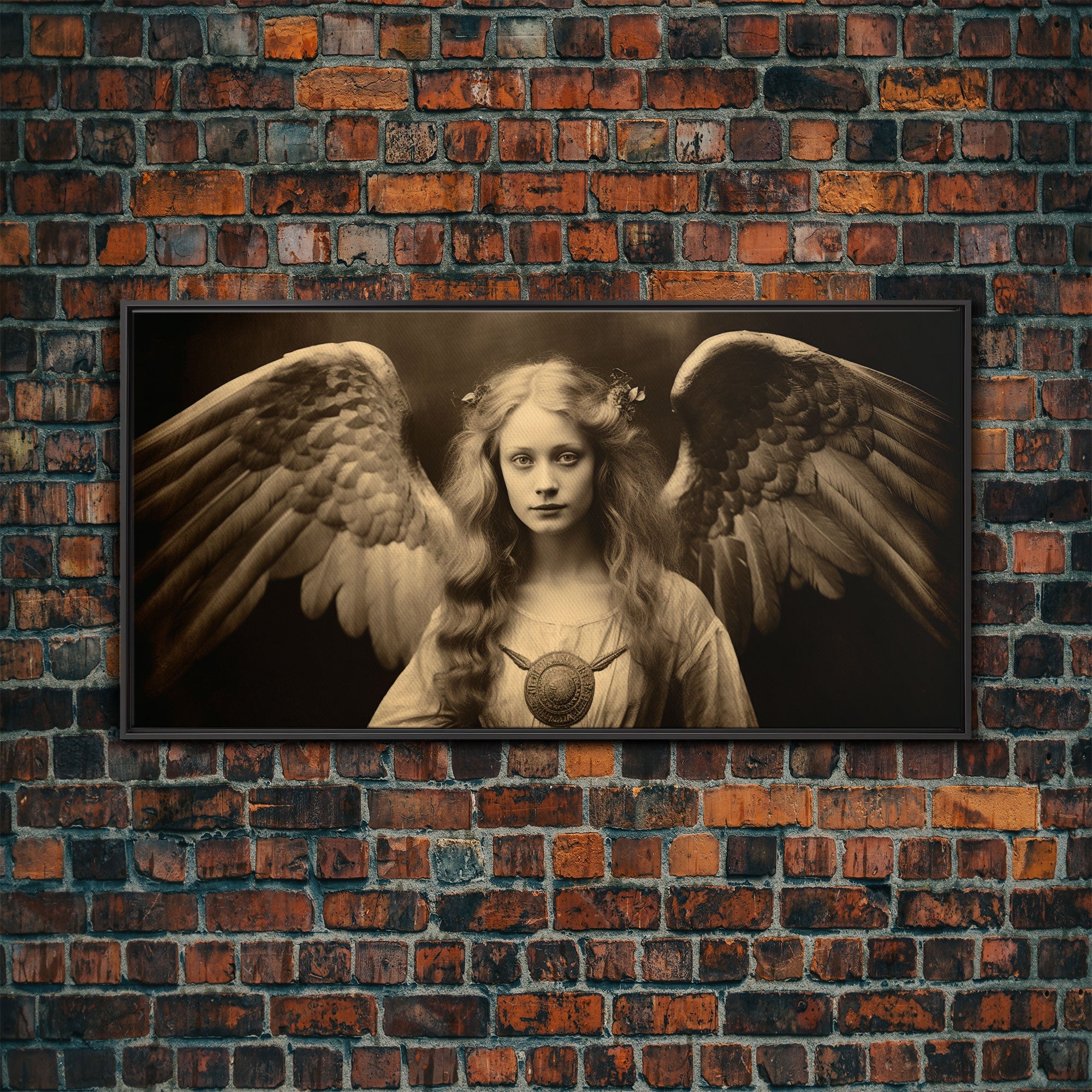 Tintype Photo Of An Angel, Angel Art, Angel Painting, Framed Canvas Print, Guardian Angel, Angel Art Print, Angel Wings, Religious Art