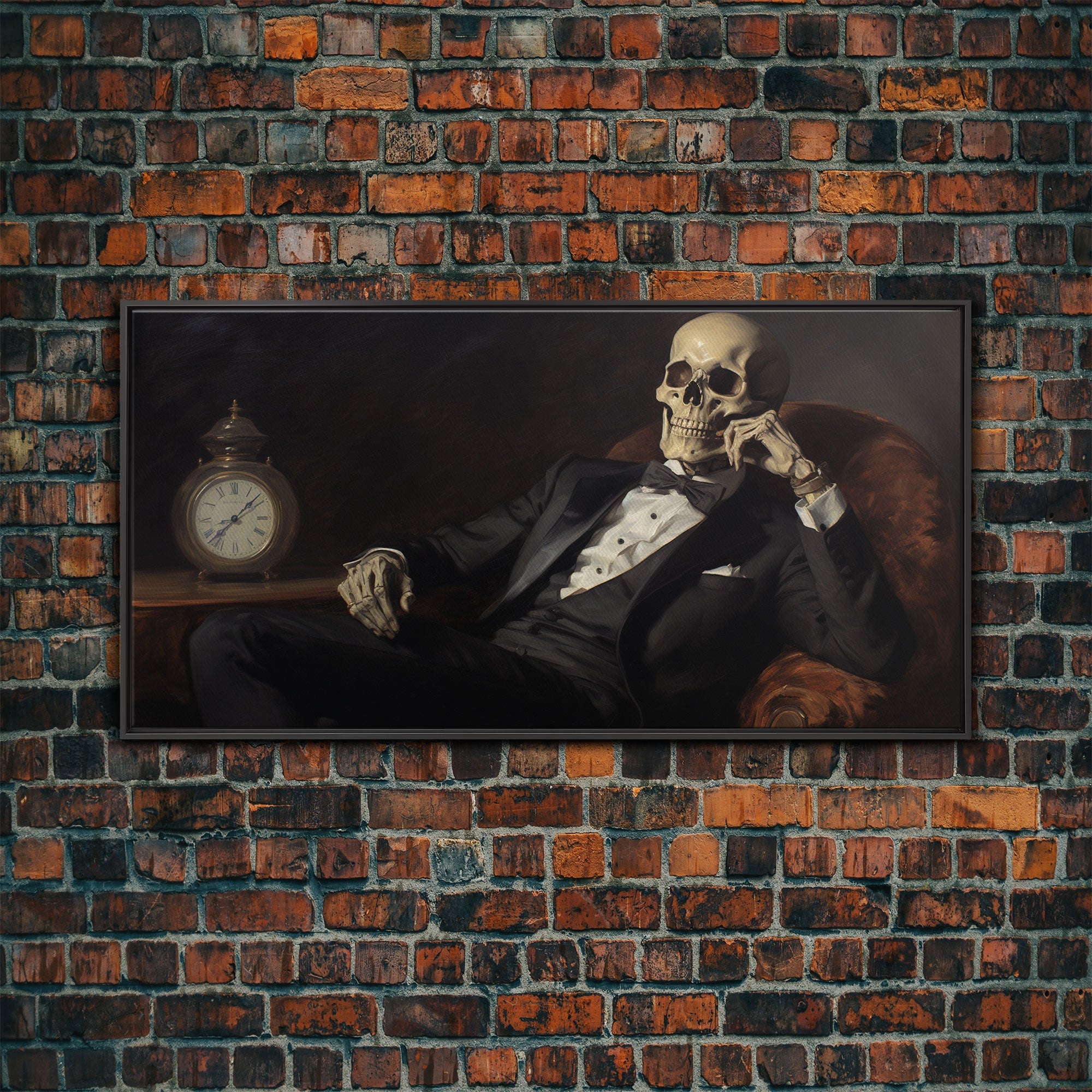 Renaissance Skeleton Painting, Vintage Poster, Art Poster Print, Dark Academia, Haunting Ghost, Halloween Decor, Skeleton Deep In Thought