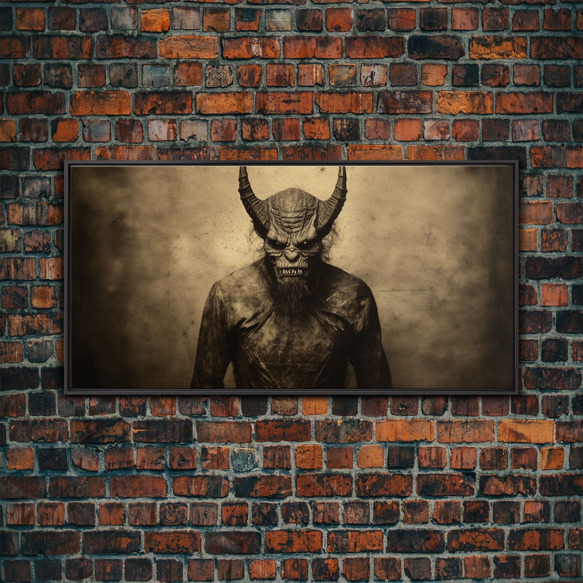 Photograph of A Demon, Creepy Halloween Trick Or Treaters, Framed Canvas Print, Vintage Tintype Photography Art, Halloween Art Print