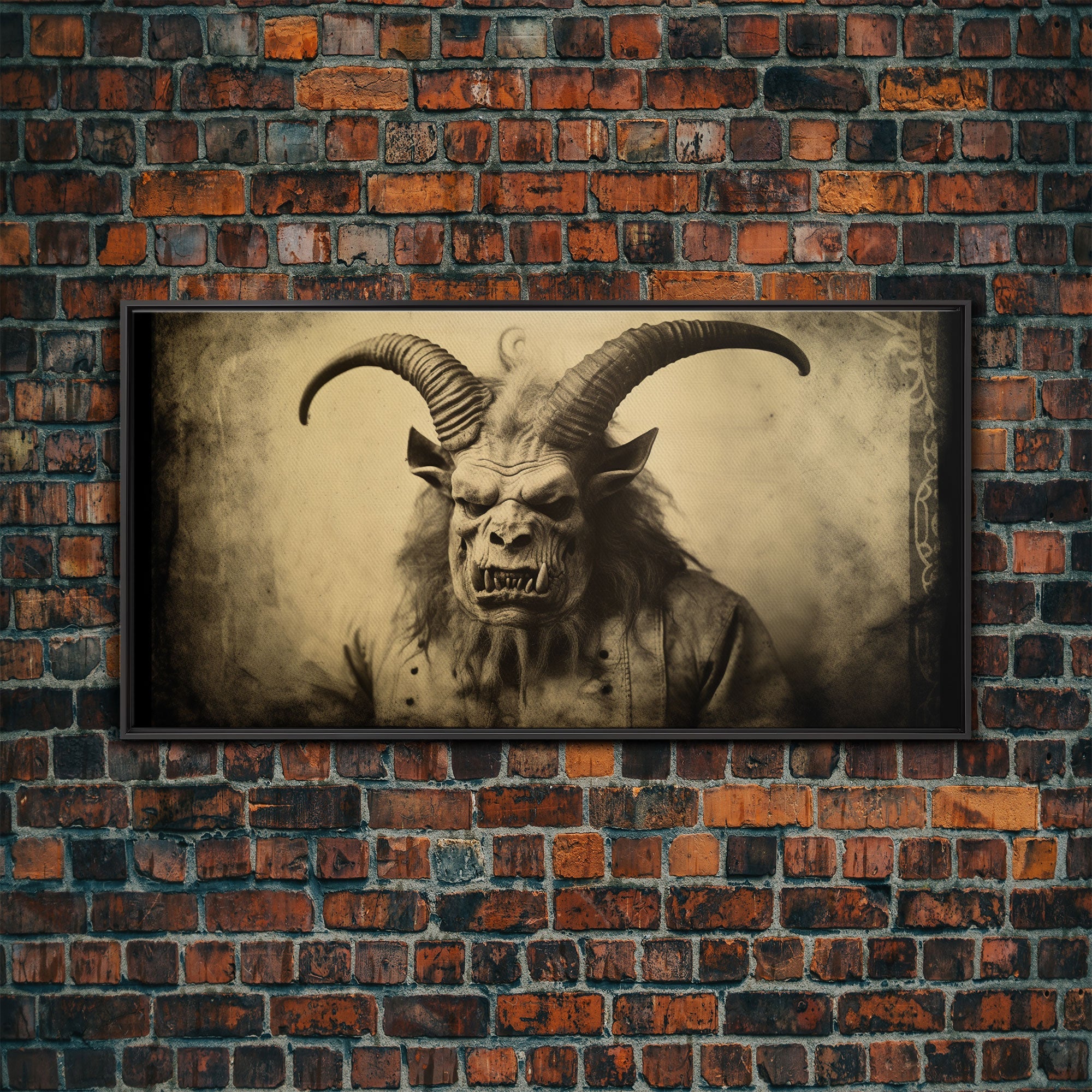 Photograph of A Demon, Creepy Halloween Trick Or Treaters, Framed Canvas Print, Vintage Tintype Photography Art, Halloween Art Print