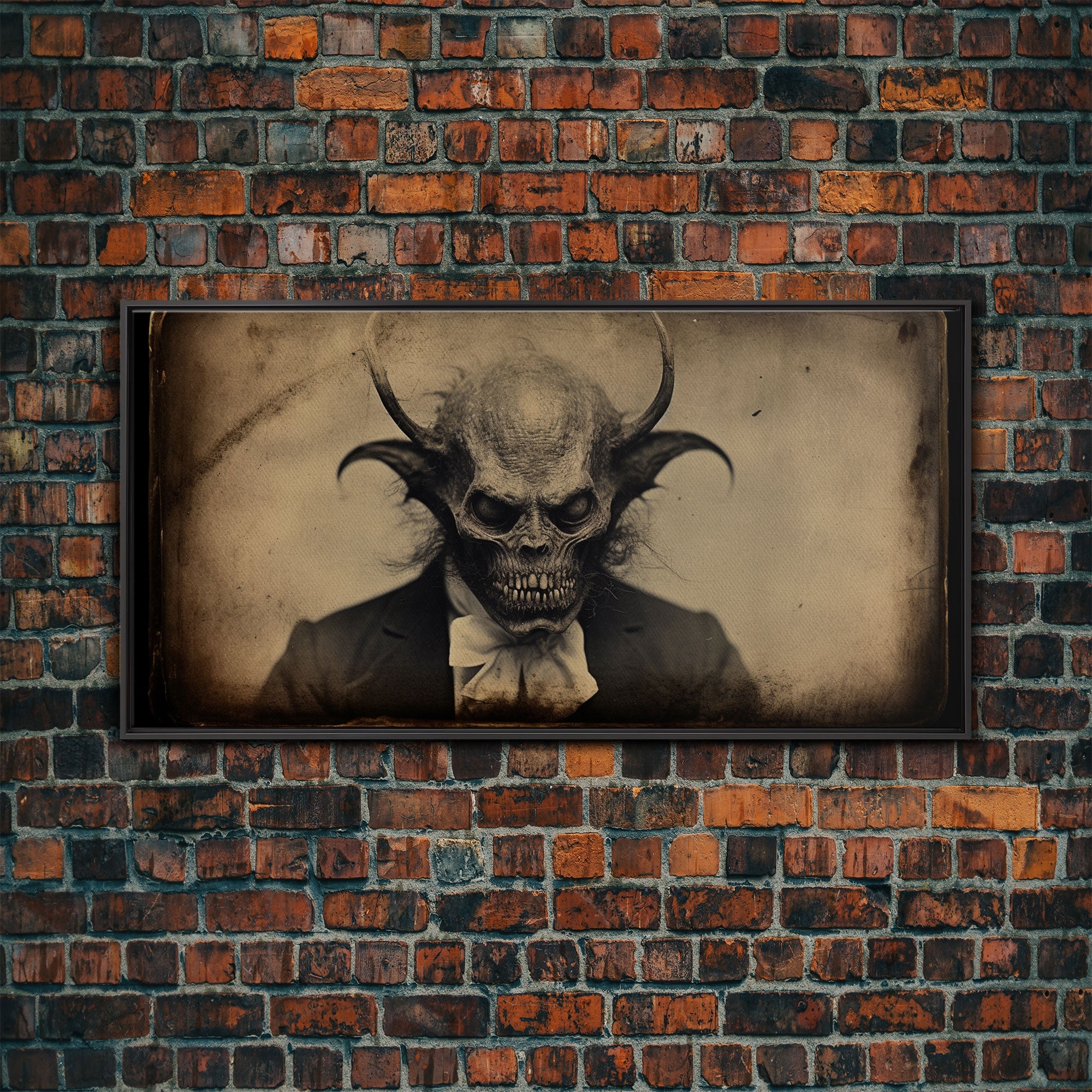 The Demon Of 81st Street, Creepy Halloween Trick Or Treaters, Framed Canvas Print, Vintage Tintype Photography Art, Halloween Art Print