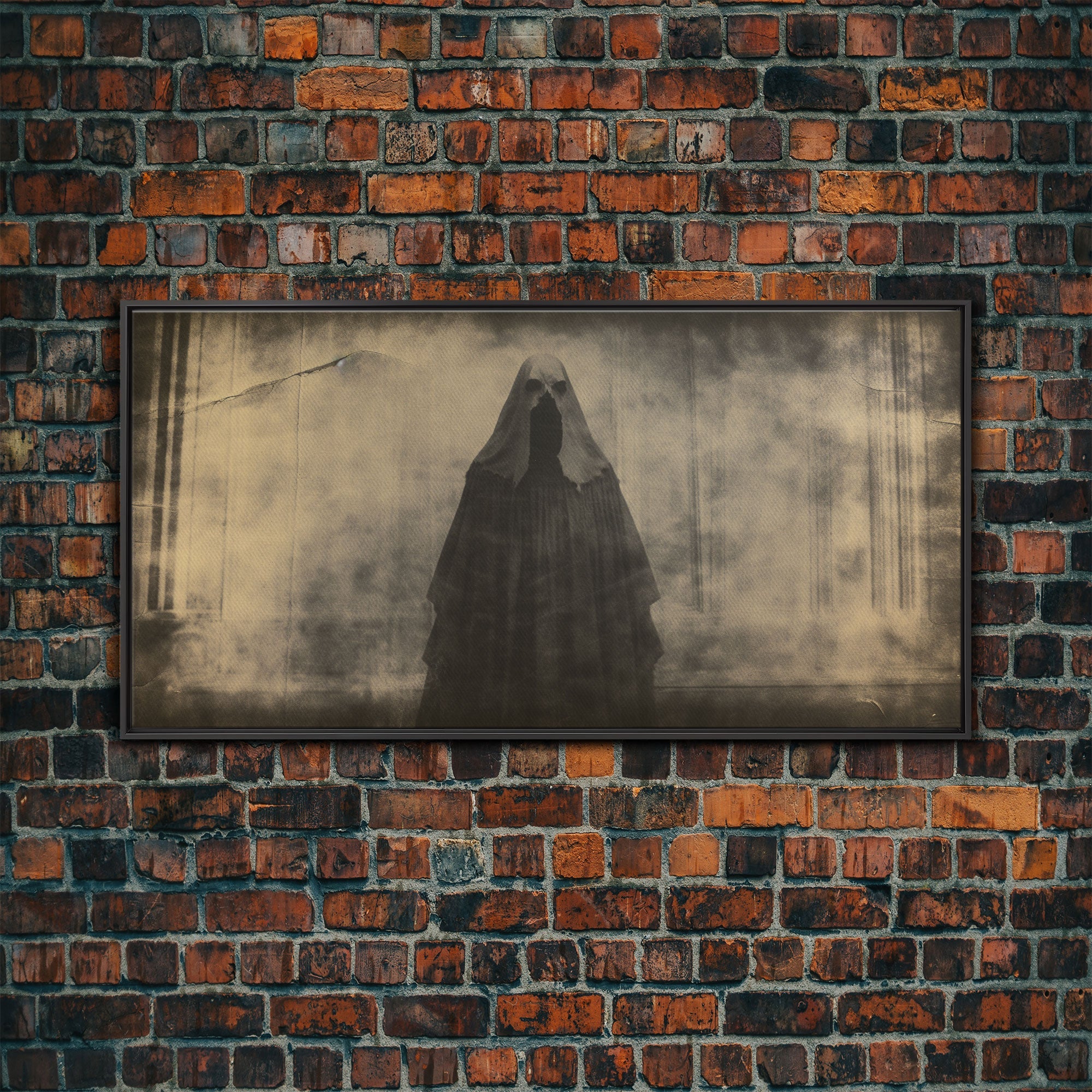 The Apparition, Ghost Photograph, Creepy Halloween Trick Or Treaters, Framed Canvas Print, Vintage Tintype Photo Art, Halloween Art Print