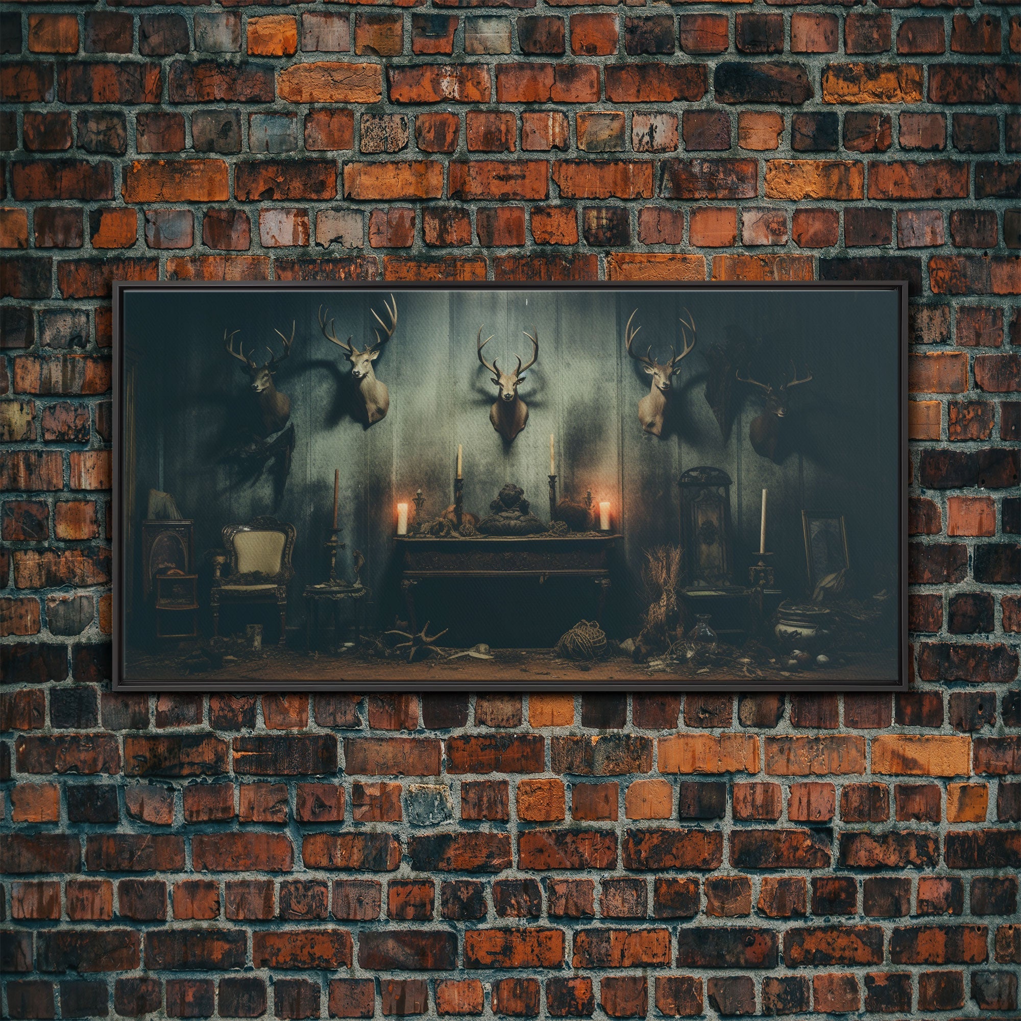 The Hunting Lodge - Framed Canvas Print - Creepy Halloween Decor - Halloween Art - Liminal Art - Found Footage