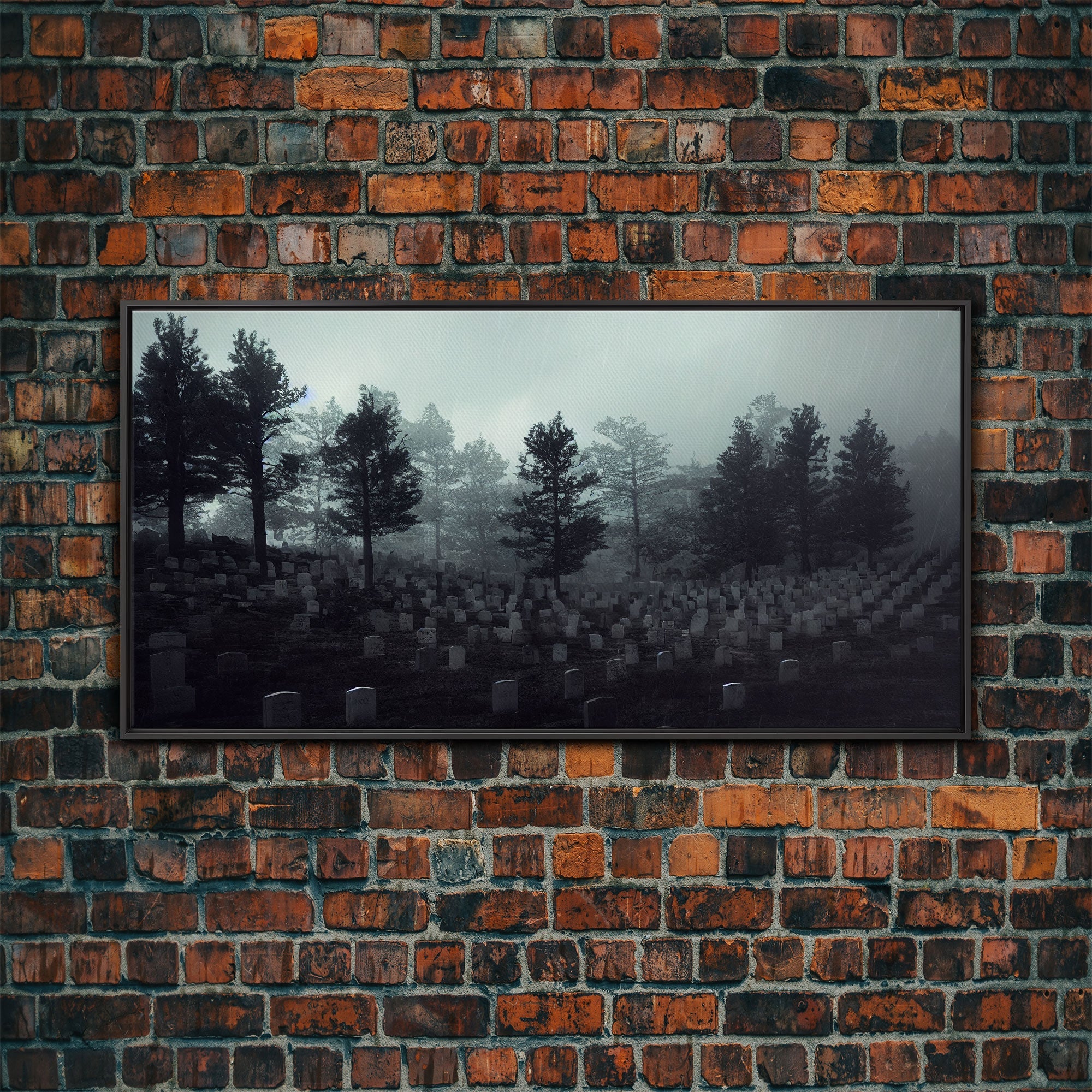 Creepy Haunted Cemetery, Spooky Halloween Art, Graveyard, ready to hang canvas print wall art, Black And White Art, Halloween Decor