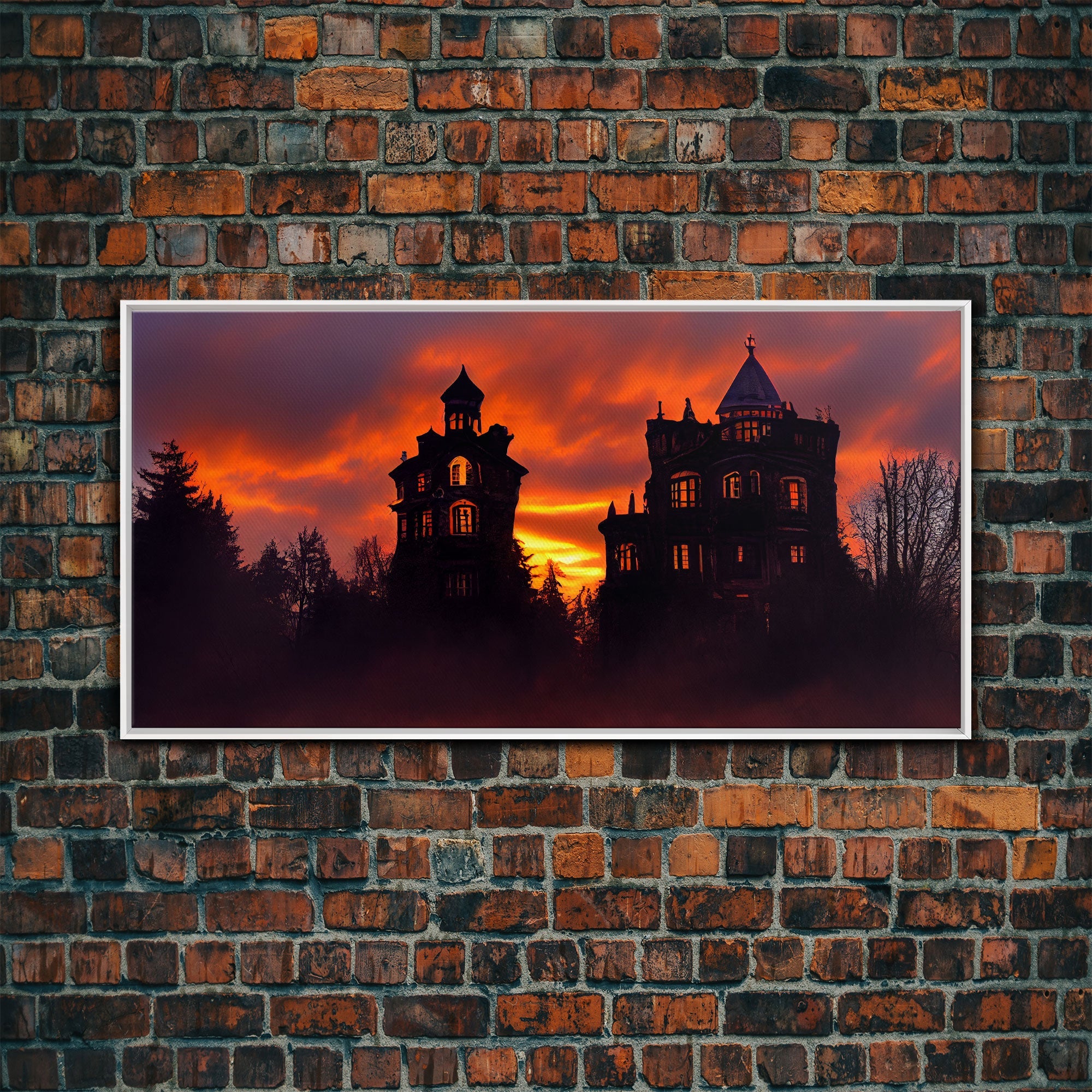 Halloween haunted house canvas print, cottagecore, spooky victorian house art, fine art print