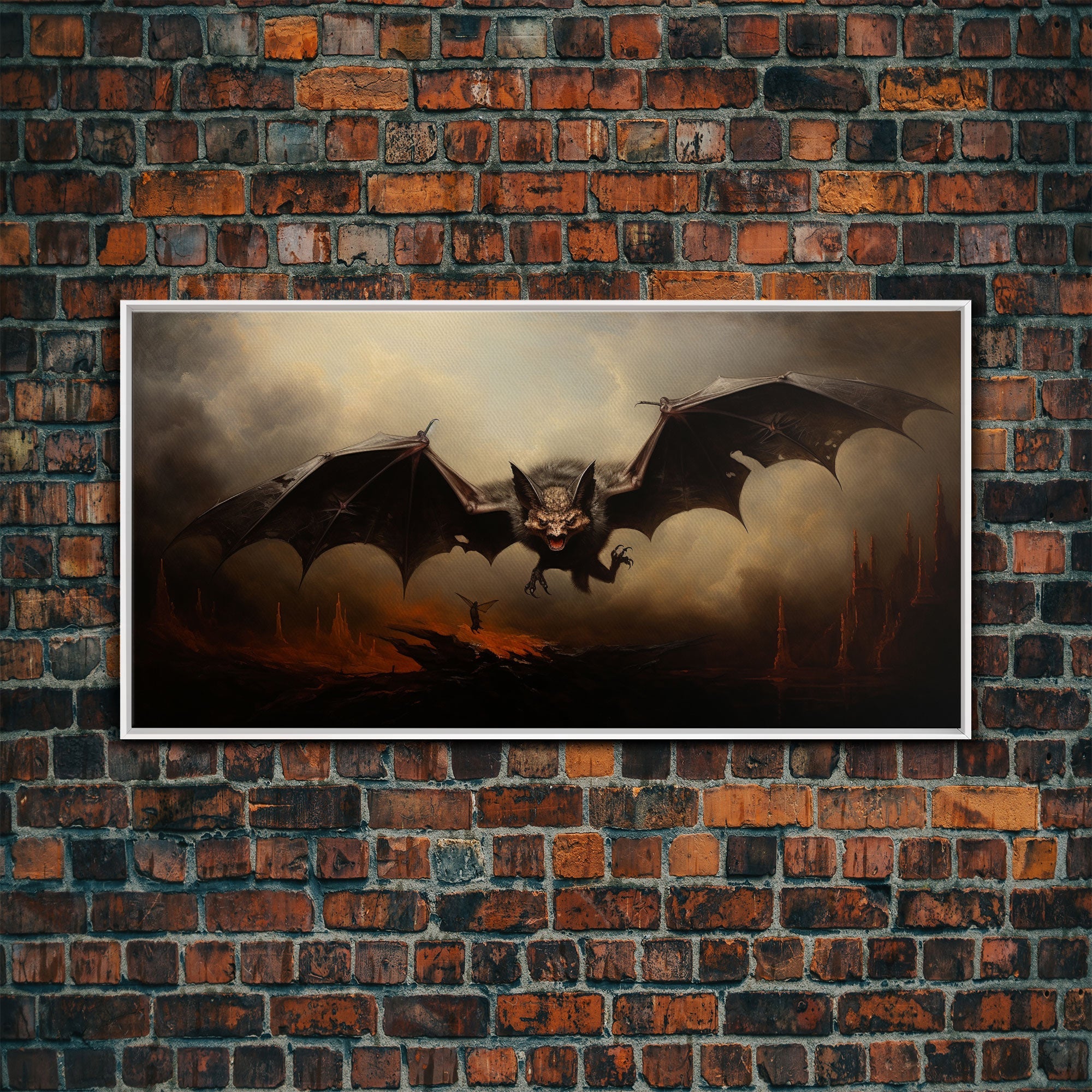 Vampire Bat Painting, Vintage Poster, Framed Canvas Print, Art Poster Print, Dark Academia, Dracula, Halloween Decor, Halloween Art Print