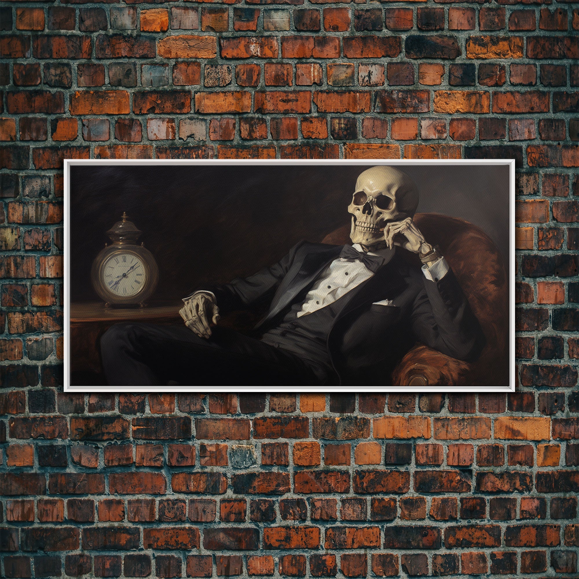Renaissance Skeleton Painting, Vintage Poster, Art Poster Print, Dark Academia, Haunting Ghost, Halloween Decor, Skeleton Deep In Thought