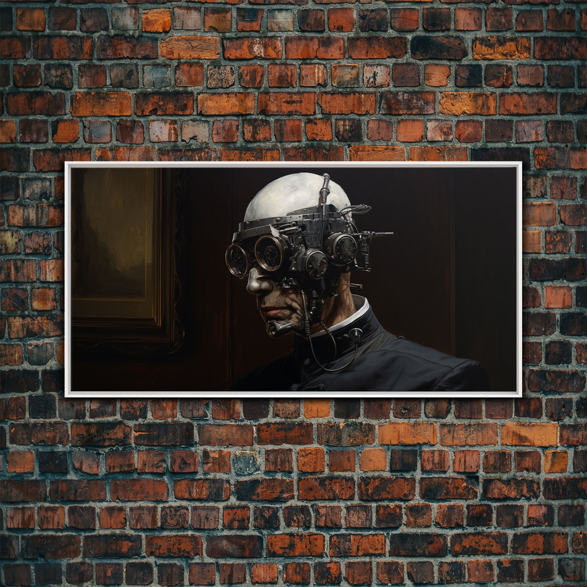 Victorian Steampunk Cyborg, Framed Canvas Print, Horror Prints, Halloween Wall Art, Halloween Themed Decor