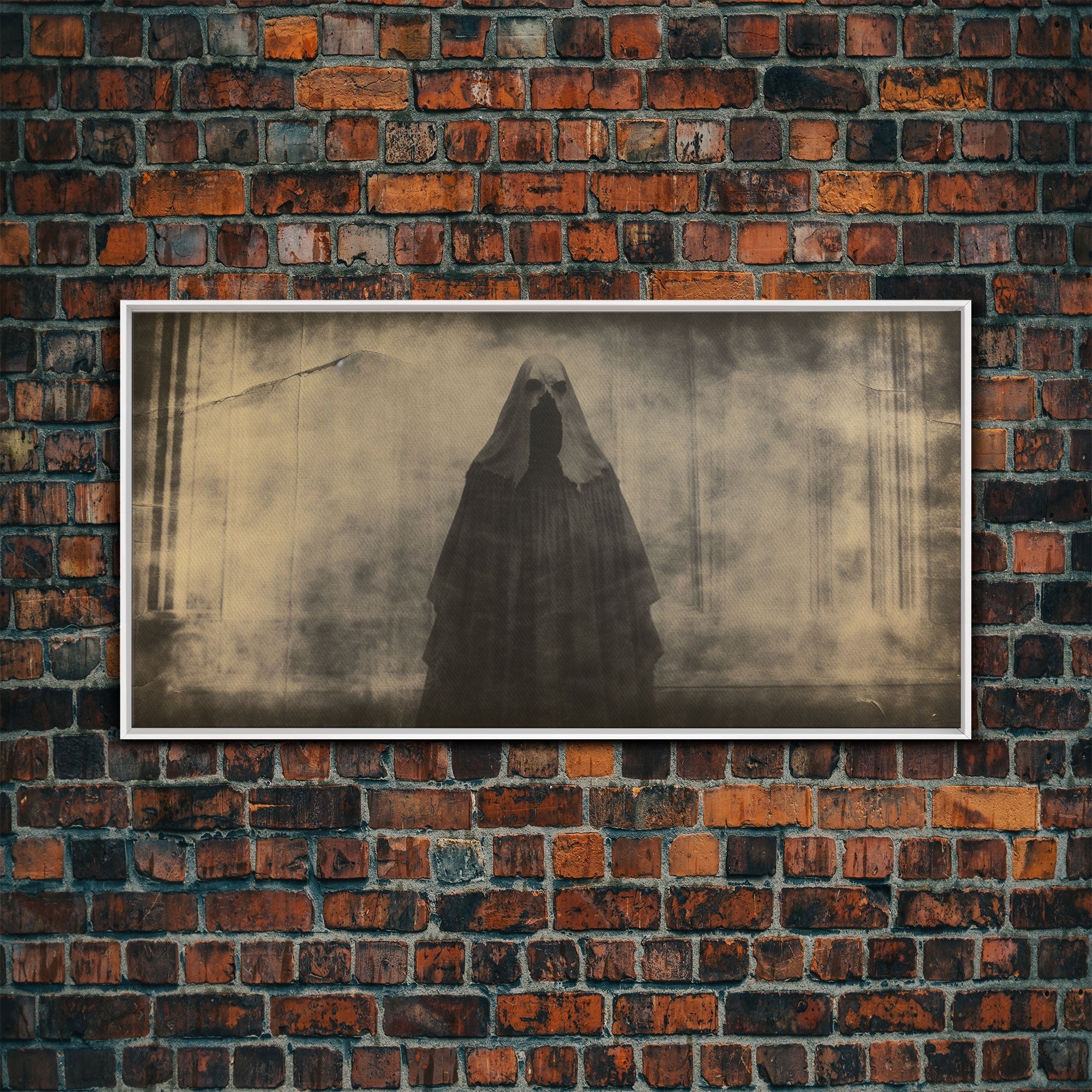 The Apparition, Ghost Photograph, Creepy Halloween Trick Or Treaters, Framed Canvas Print, Vintage Tintype Photo Art, Halloween Art Print
