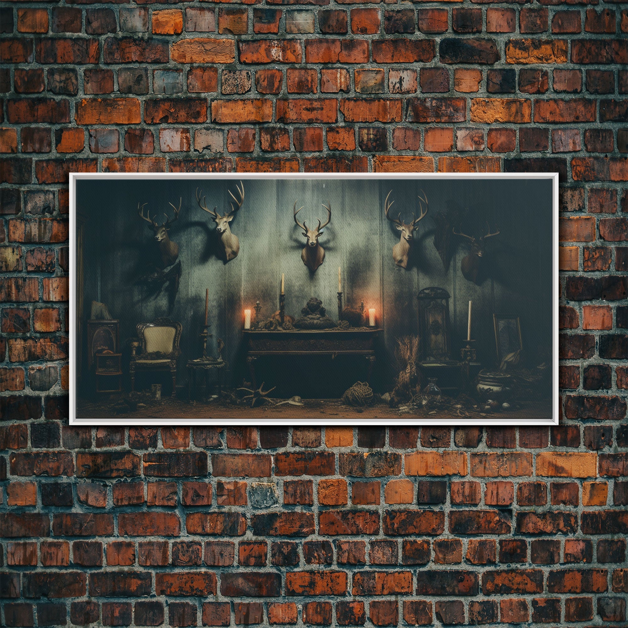 The Hunting Lodge - Framed Canvas Print - Creepy Halloween Decor - Halloween Art - Liminal Art - Found Footage
