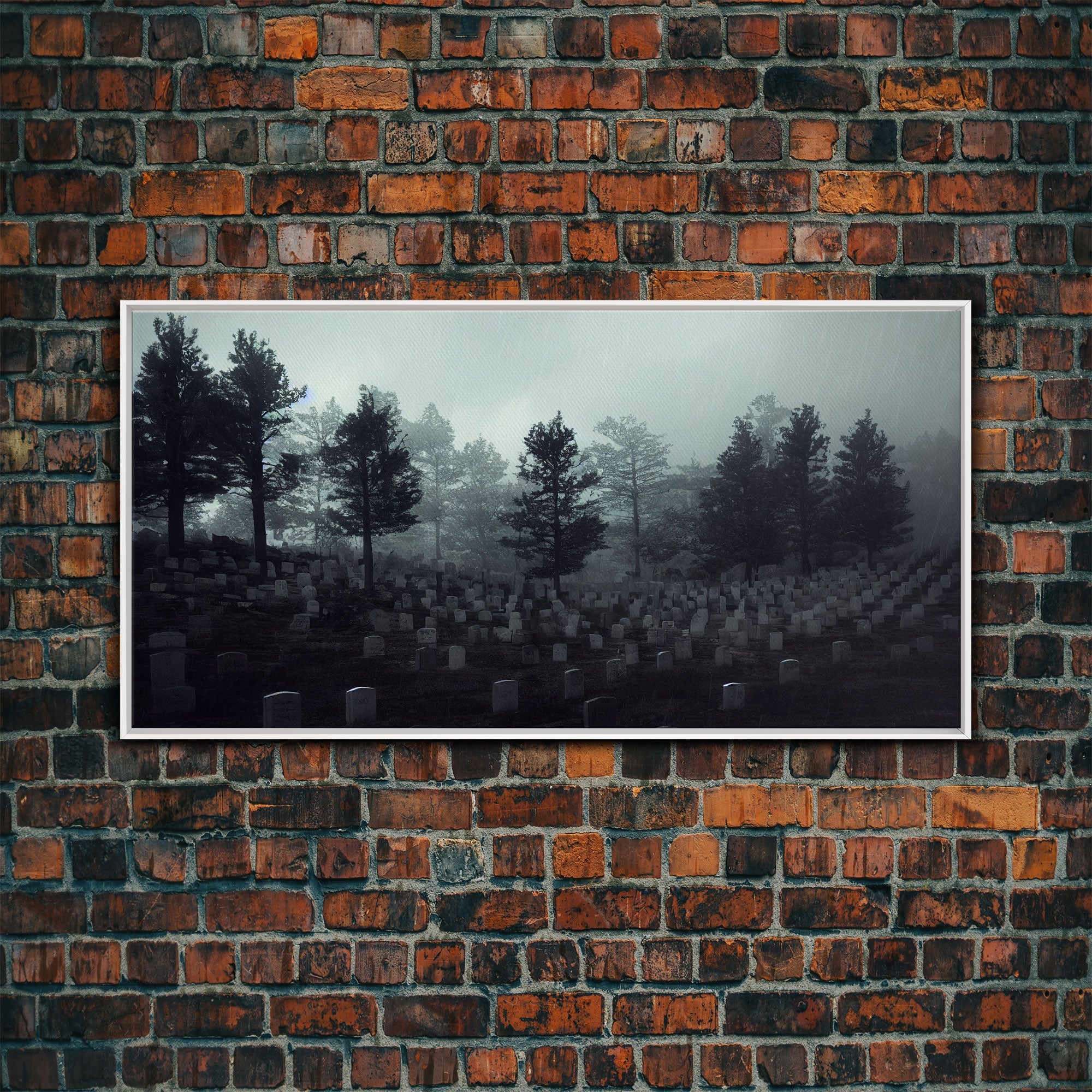 Creepy Haunted Cemetery, Spooky Halloween Art, Graveyard, ready to hang canvas print wall art, Black And White Art, Halloween Decor