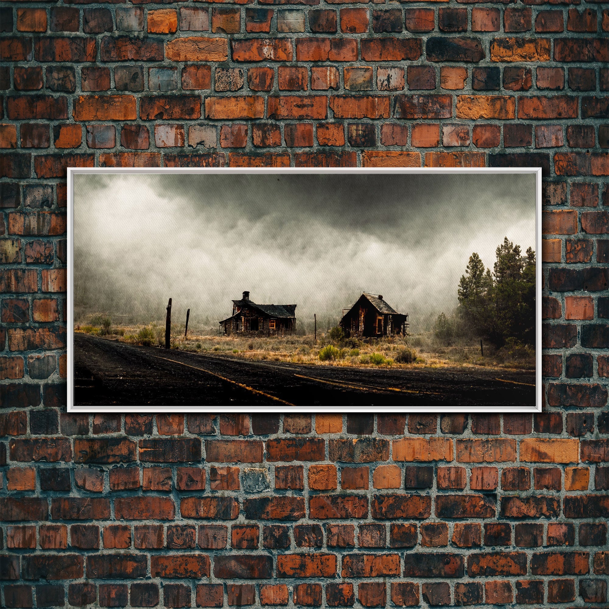 Ghost town canvas art, wild west theme, abandoned art