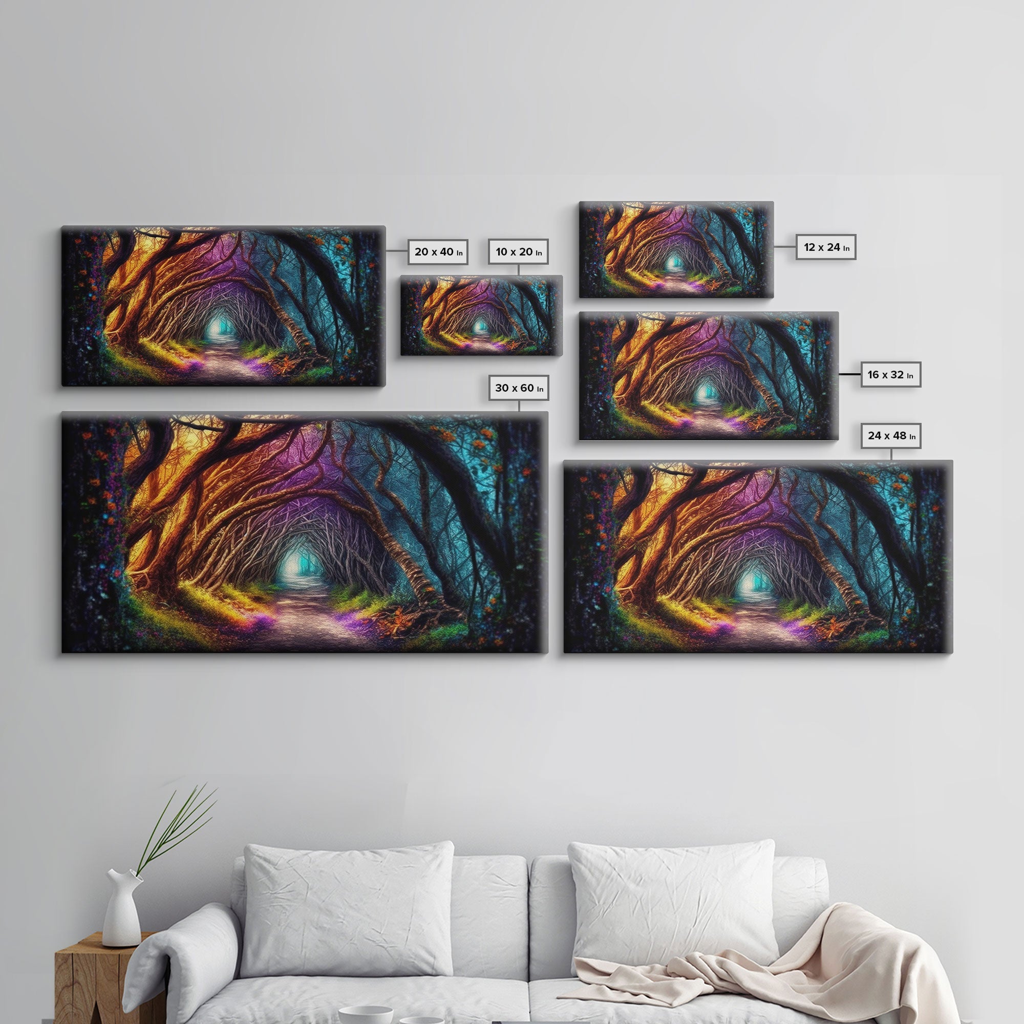 Secret Path, Fantasy Art, Pop Art Forest Landscape, Framed Canvas Print, Colorful Forest Painting, Living Room Art, Glowing Magical Forest