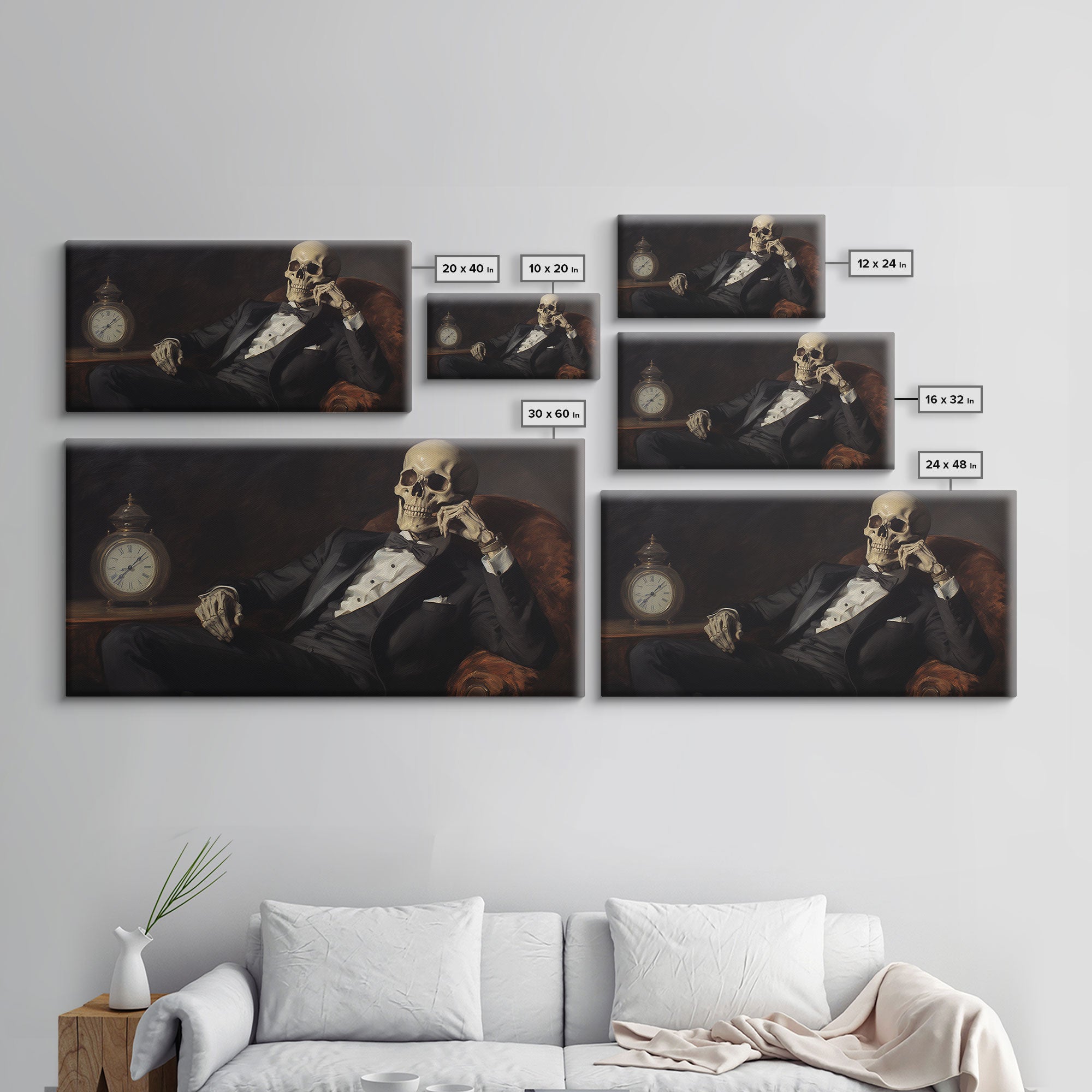 Renaissance Skeleton Painting, Vintage Poster, Art Poster Print, Dark Academia, Haunting Ghost, Halloween Decor, Skeleton Deep In Thought