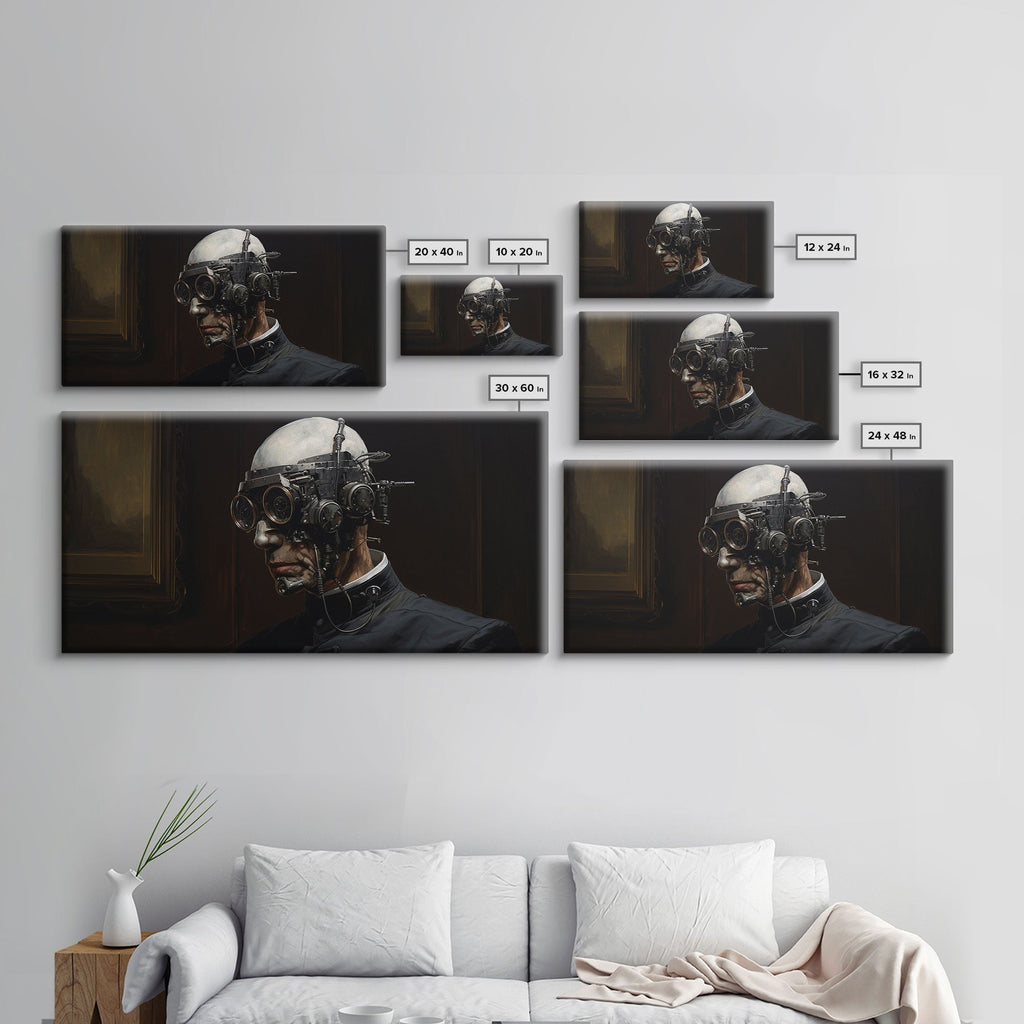 Victorian Steampunk Cyborg, Framed Canvas Print, Horror Prints, Halloween Wall Art, Halloween Themed Decor