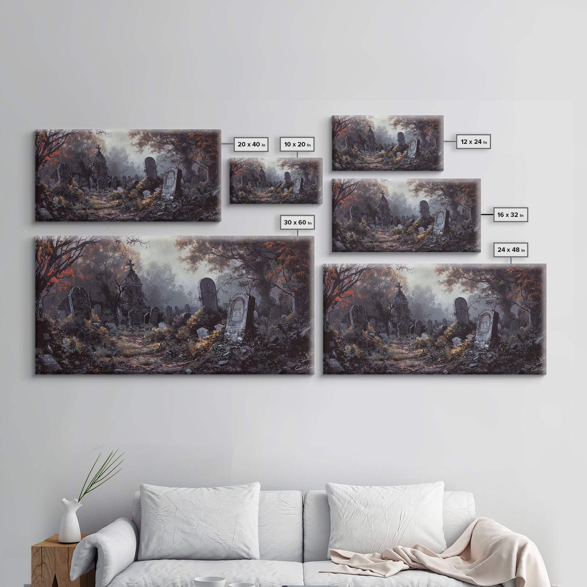 Haunted Cemetery Halloween Prop Framed Canvas Print | Spooky Season | Spooky Wall Art | Halloween Decor | Creepy Art Prints