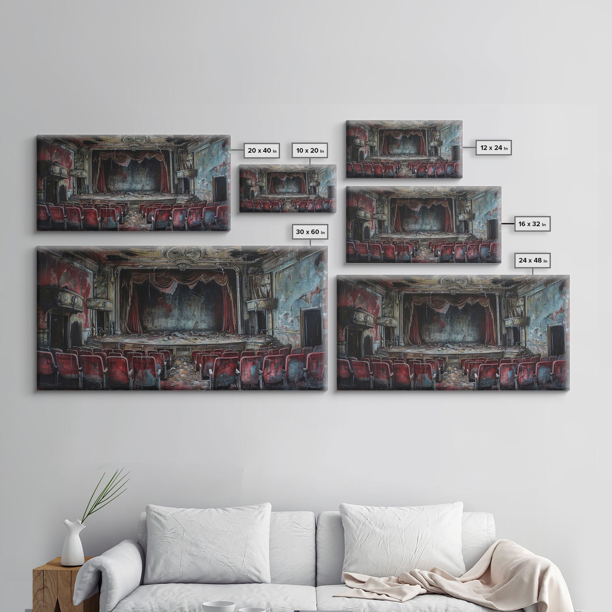 Creepy Abandoned Theater, Framed Canvas Print, Macabre Theatre, Dark Academia, Halloween Decor, Spooky Seasonal Wall Art