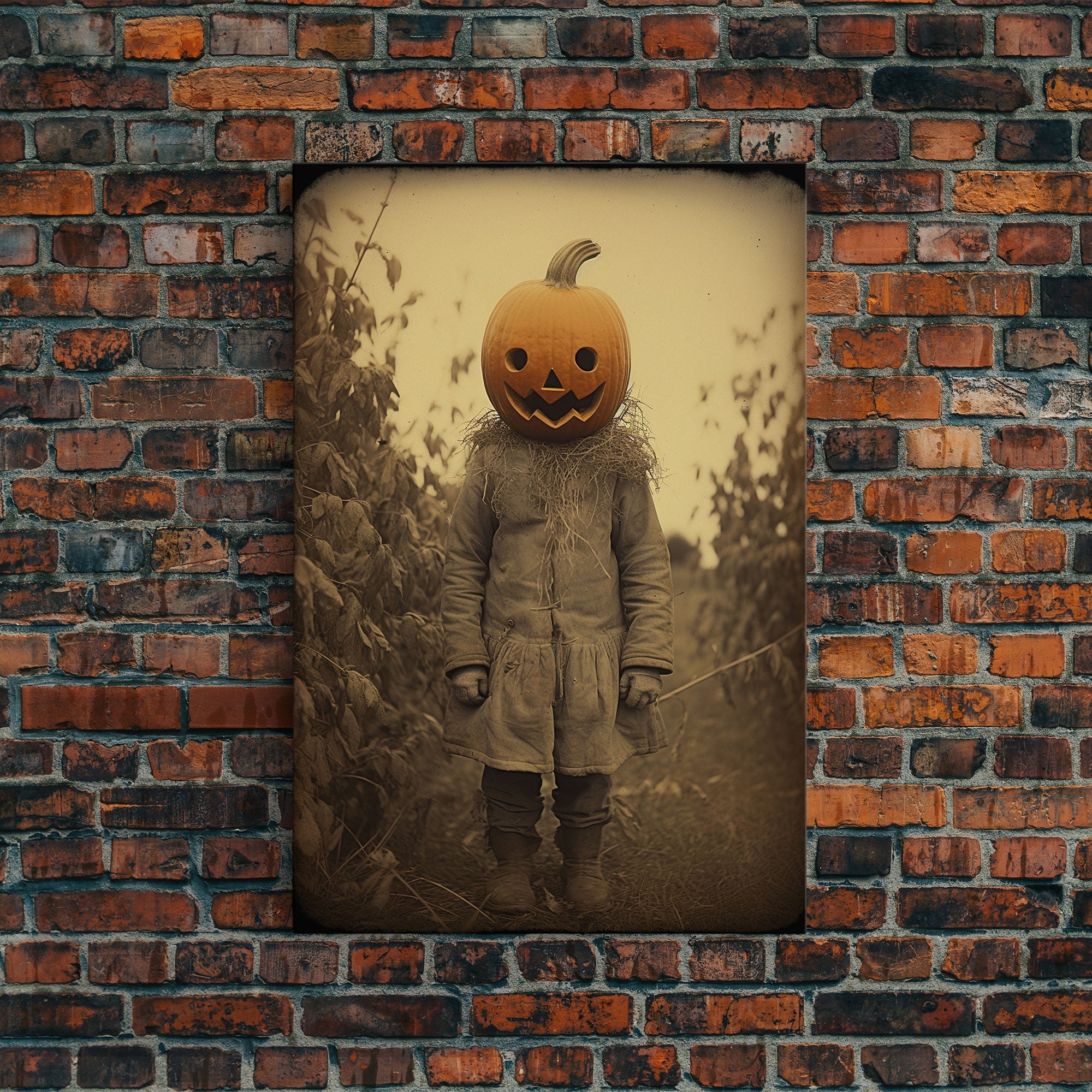 The Jack O' Lantern, Cursed Halloween Art, Spooky Decor, Creepy Wall Art, Framed Canvas Print, Jumpscare Halloween Art