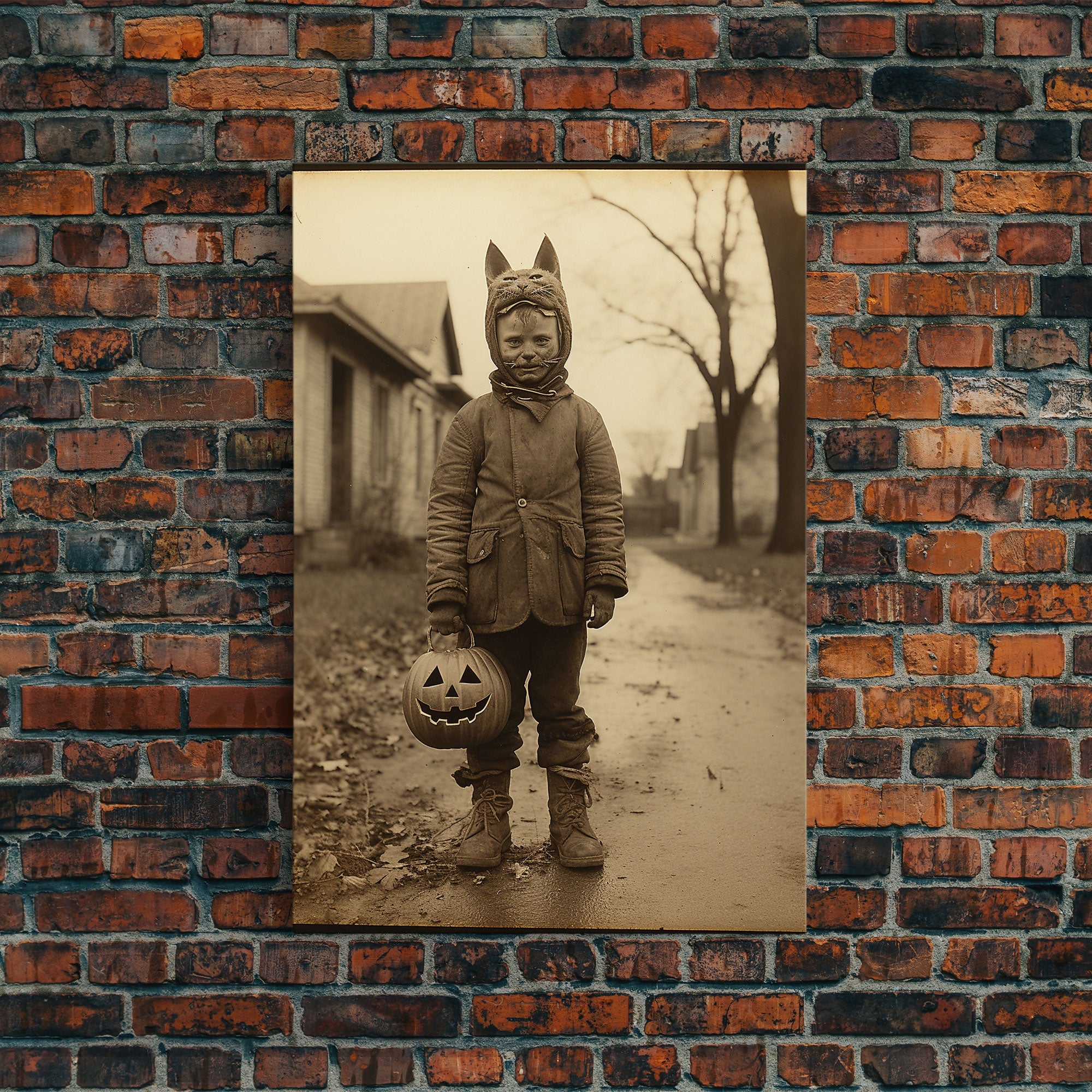Halloween Wall Art, Vintage Photograph, Black And White Art, Spooky Art Canvas Print, Wall Art, Vertical Print, Home Decor, Wall Decor