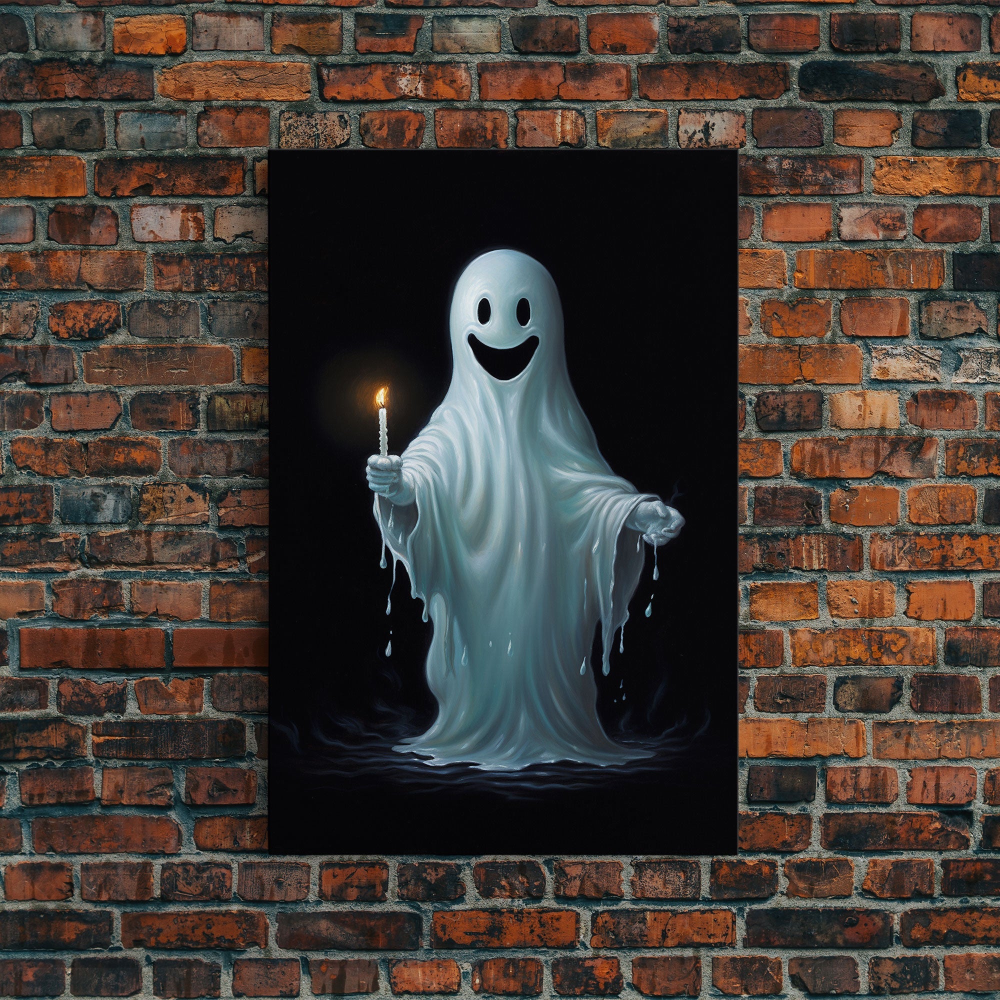 Silly Ghost Holding a Candle, Vintage Canvas Print, Canvas Art, Dark Academia, Haunting Ghost, Halloween Decor, Halloween Wall Art