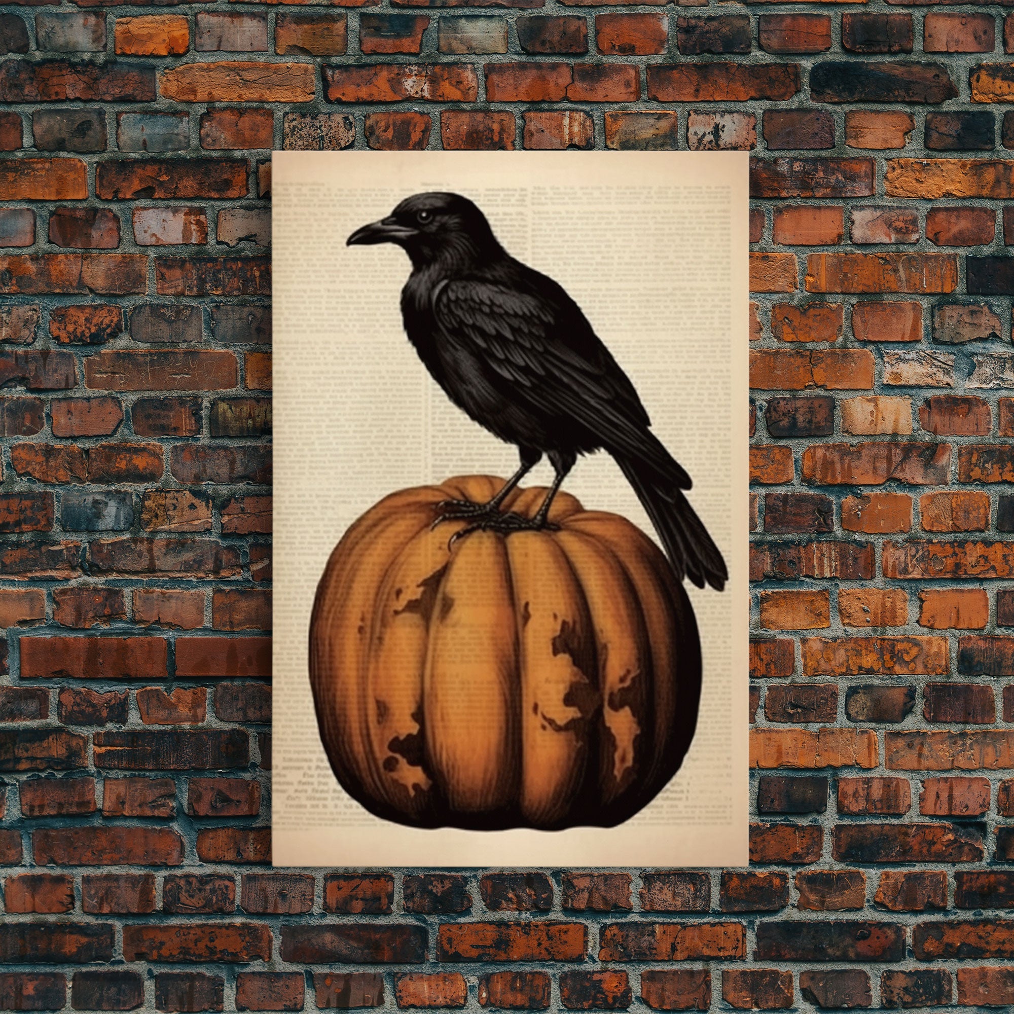 Vintage Halloween Prints, Halloween Decor, Crow / Raven Wall Art, Vintage Art Print Funny Halloween Print Art Vintage Raven Pumpkin Art