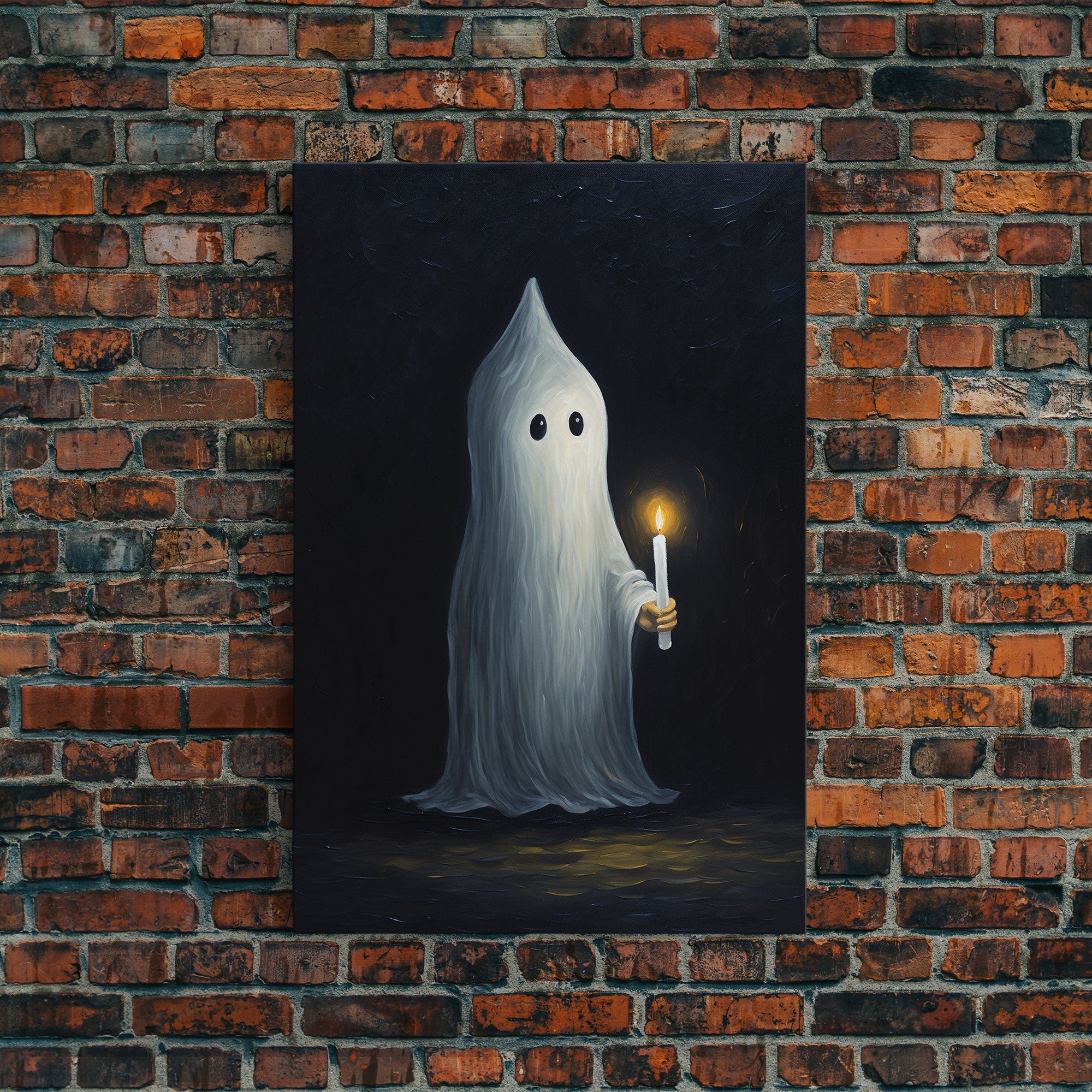 Halloween Art, Silly Ghost Holding a Candle, Vintage Canvas Print, Canvas Art, Dark Academia, Haunting Ghost, Halloween Decor