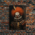 Scary Victorian Clown, Coulrophobia, Framed Canvas Print, Victorian Gothic Halloween Art, Oddities and Curiosities, Halloween Decoration