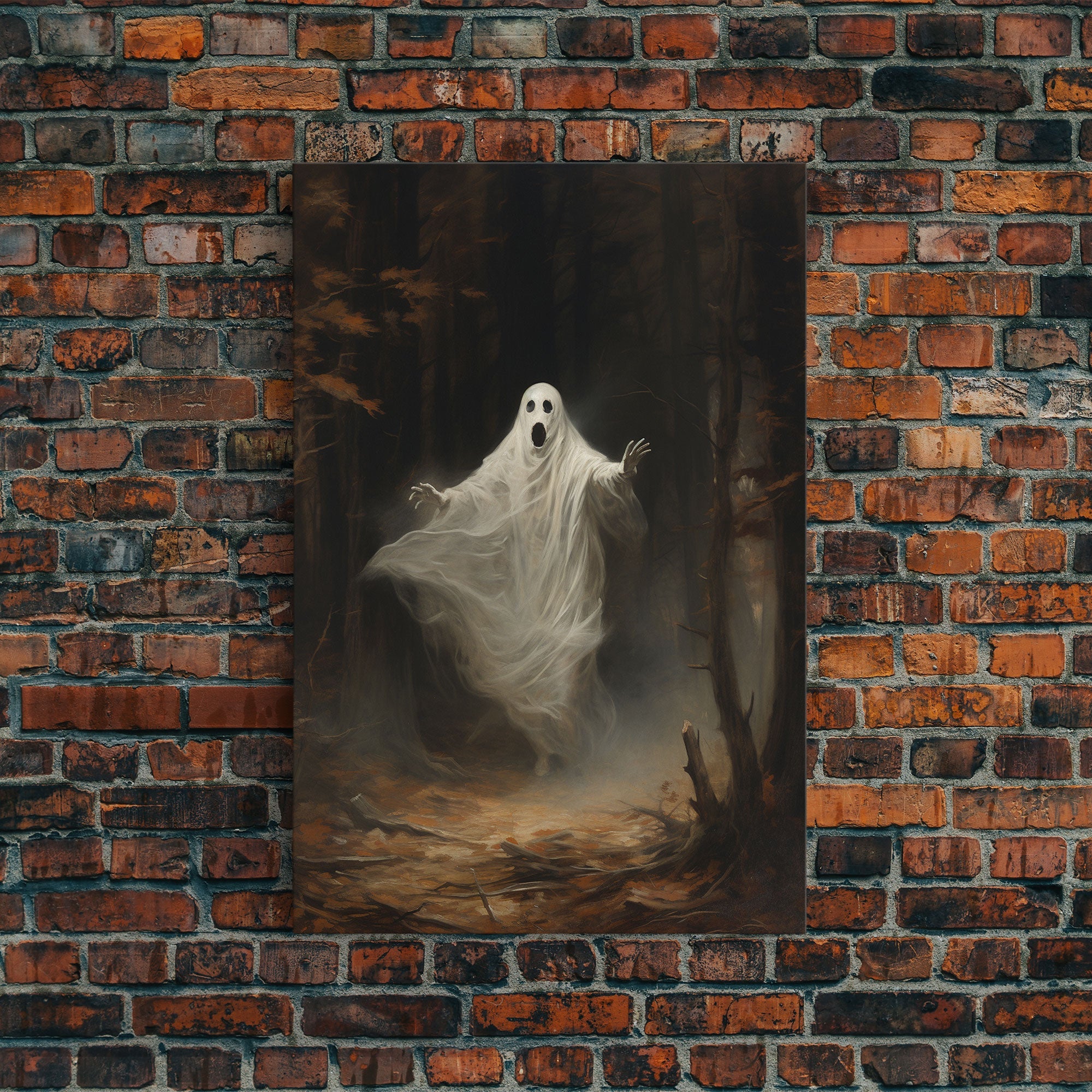 Ghost Dancing In A Haunted Forest, Vintage Canvas, Framed Canvas, Art Canvas Print, Dark Academia, Haunting Ghost, Halloween Decoration