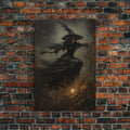 Spooky Season Witch Decor, Witch Painting Framed Canvas Print, Halloween Art, Witch Art, Witchcraft, Witch Decor, Felt Witch Hat