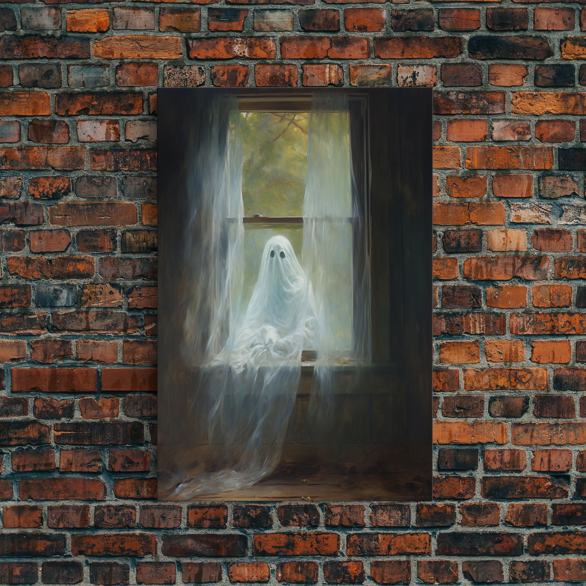The Ghost In The Window, Halloween Wall Art, Vintage Canvas, Art Canvas Print, Dark Academia, Haunting Ghost, Halloween Decor, Goth Wall Art