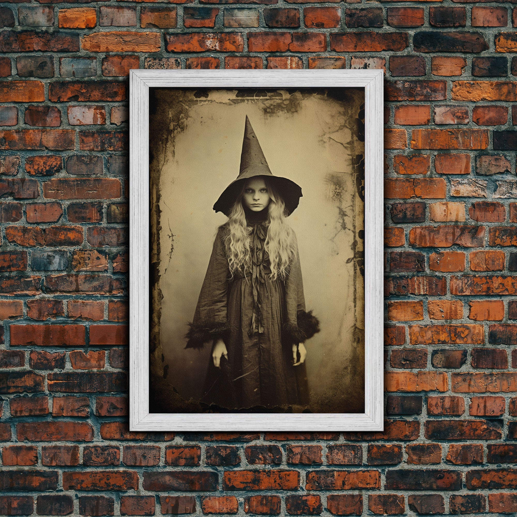 A Victorian Witch, Spooky Victorian Witch Photography Daguerreotype, Tin Type, Framed Canvas Print, Victorian Witches, Halloween Decor