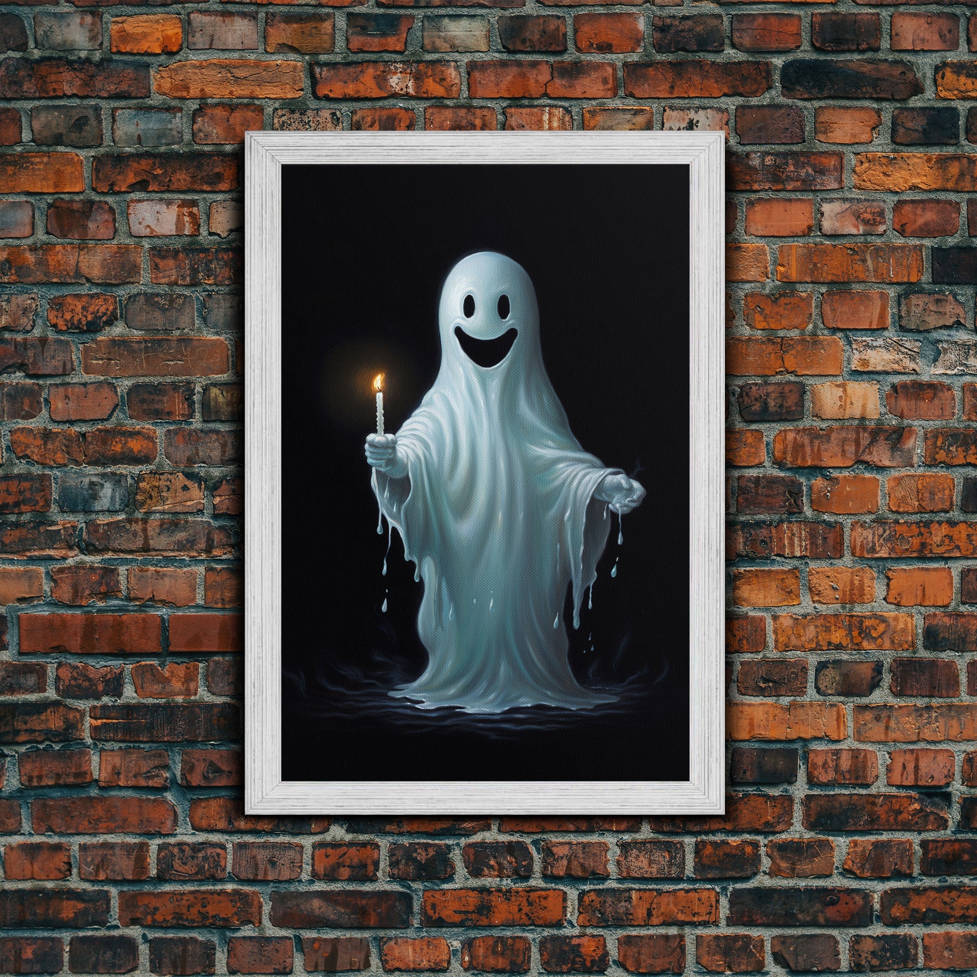Silly Ghost Holding a Candle, Vintage Canvas Print, Canvas Art, Dark Academia, Haunting Ghost, Halloween Decor, Halloween Wall Art