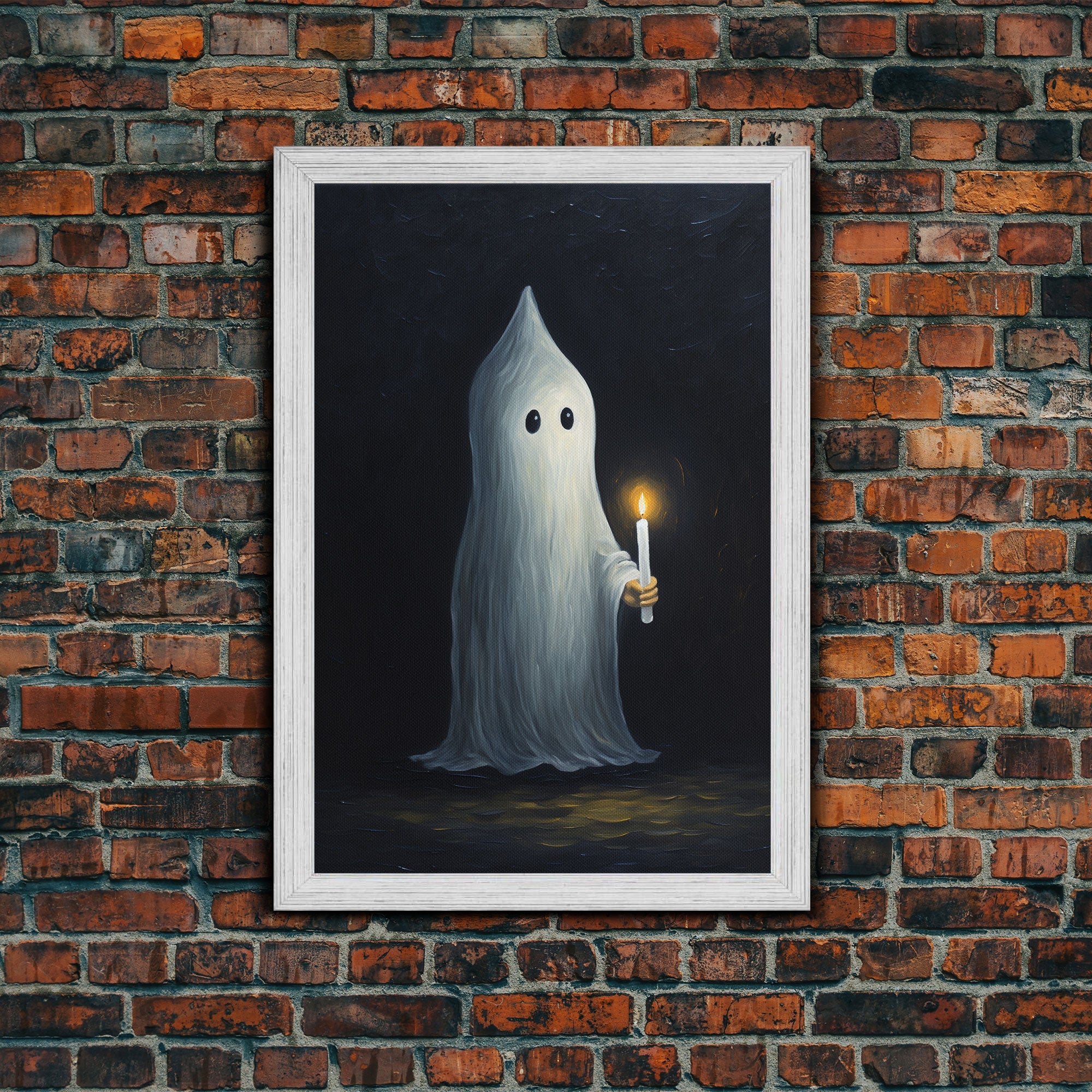 Halloween Art, Silly Ghost Holding a Candle, Vintage Canvas Print, Canvas Art, Dark Academia, Haunting Ghost, Halloween Decor