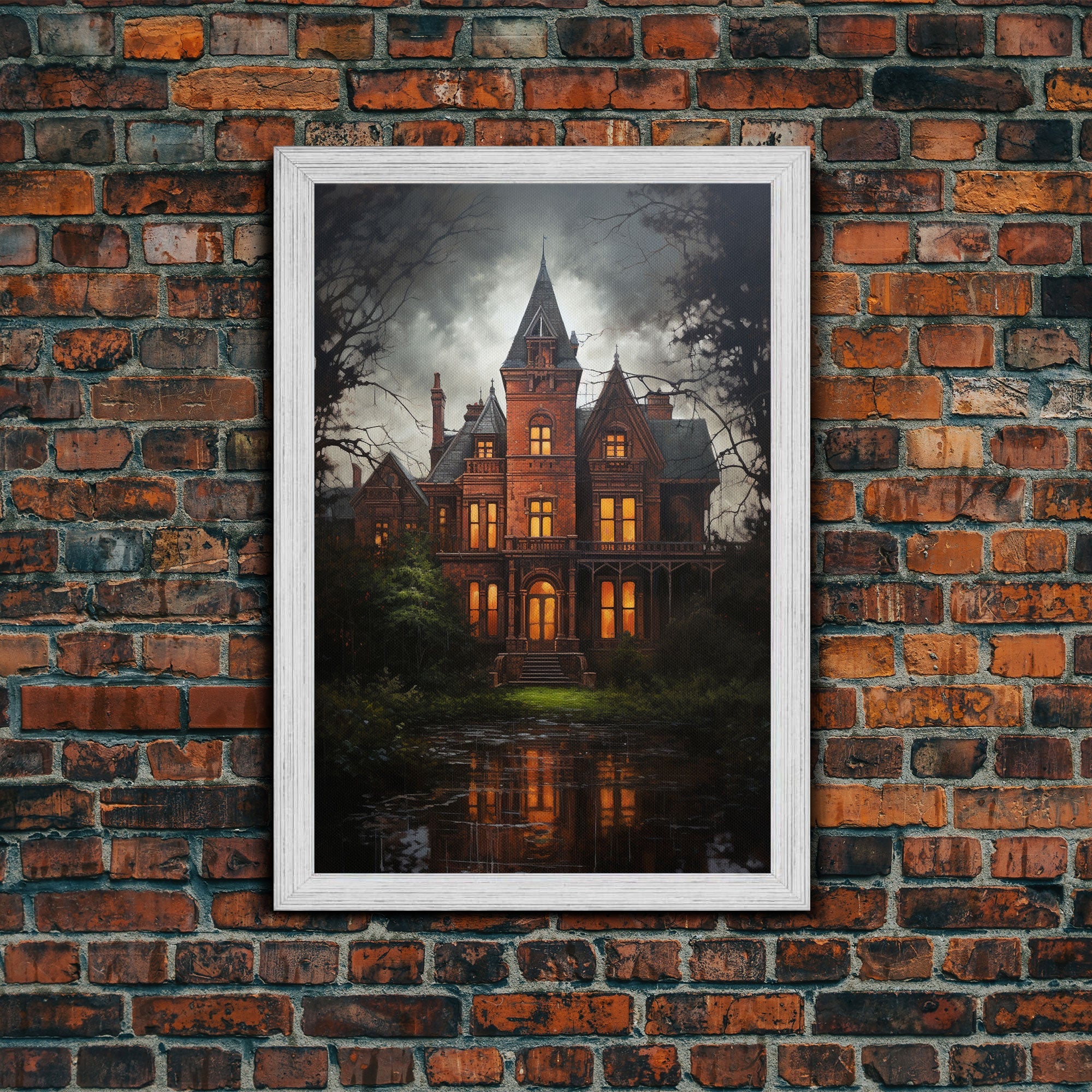 The Haunted House, Framed Canvas Art, Painting Of Haunted Victorian Mansion, Dark Academia, Halloween Decorations, Halloween Art