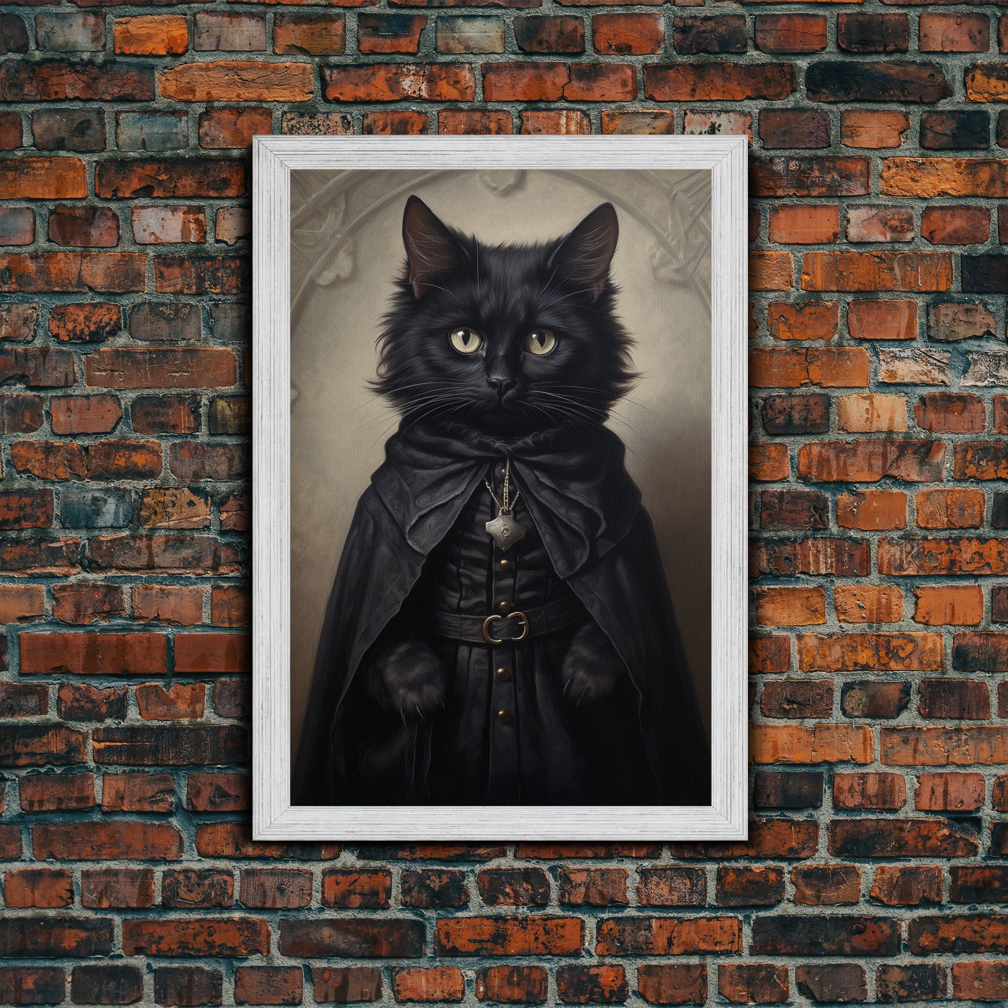 Cute Victorian Cat Portrait, Halloween Decor, Oil Painting Of A Gothic Victorian Cat, Halloween Wall Art, Framed Canvas Print