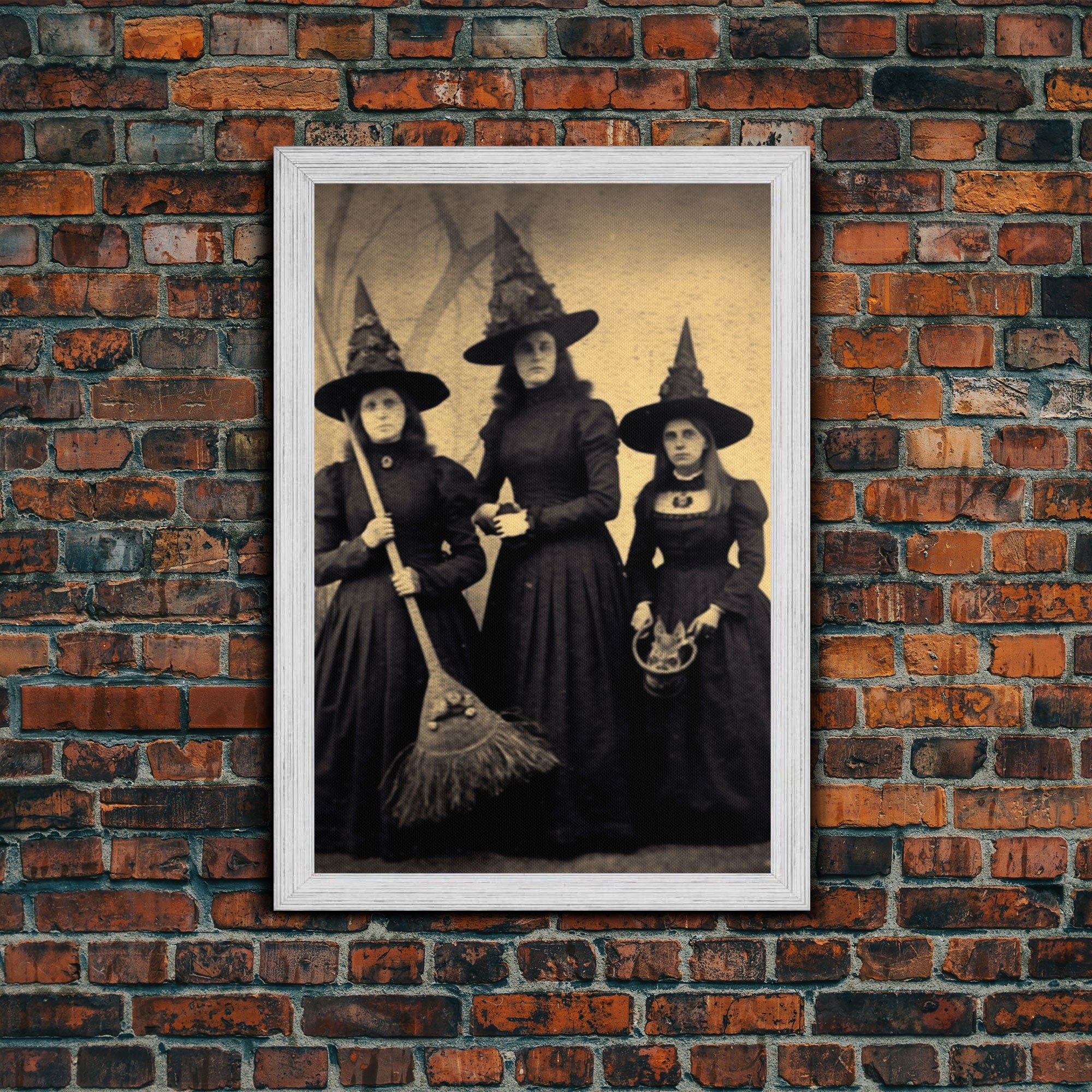 Victorian Witches, Vintage Tintype Style Photograph, Framed Canvas Print, Gothic Wall Art, Dark Academia, Witch Art