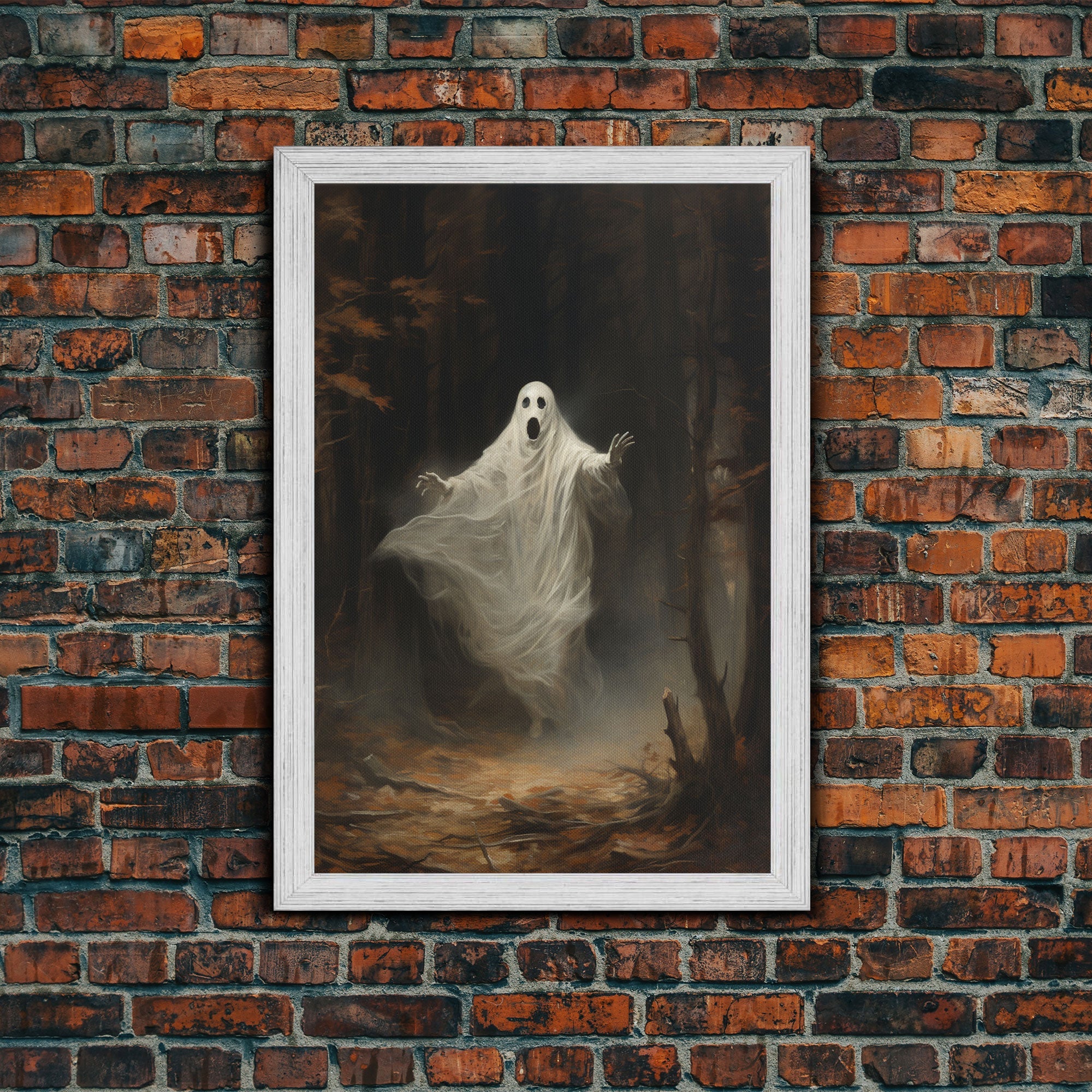 Ghost Dancing In A Haunted Forest, Vintage Canvas, Framed Canvas, Art Canvas Print, Dark Academia, Haunting Ghost, Halloween Decoration