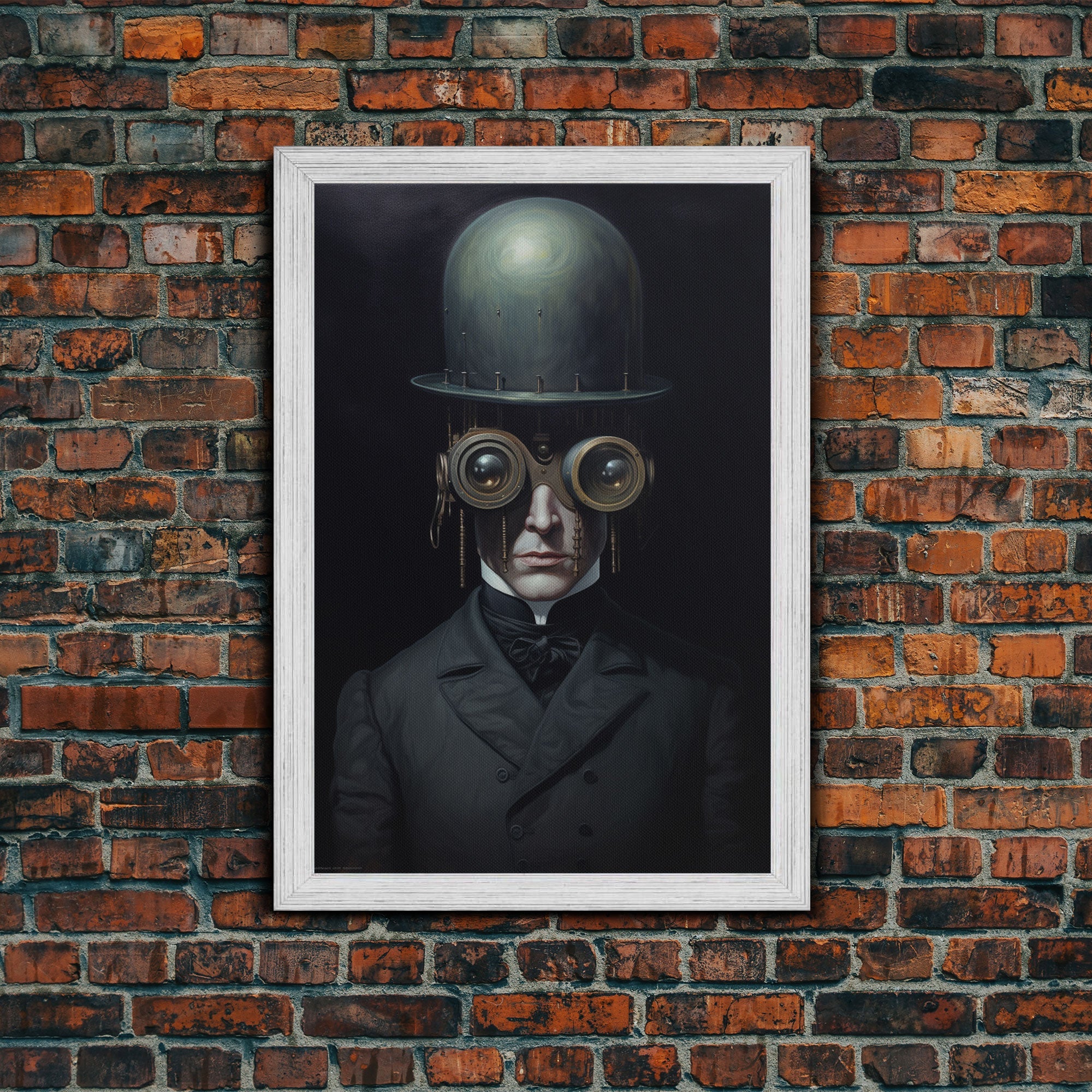 Portrait of a Victorian Steampunk Cyborg, Framed Canvas Print or Canvas, Cool Halloween Decor, Gothic Art