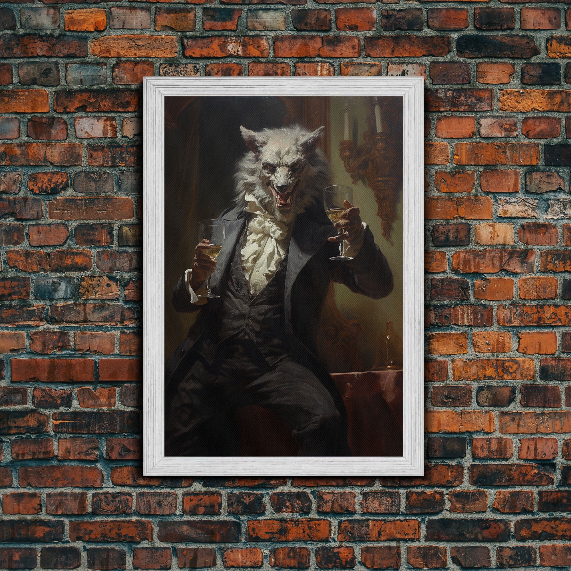Halloween Wall Art, This Werewolf Is Here To Party, Funny Halloween Decor, Vintage Halloween, Gothic Victorian Werewolf Portrait